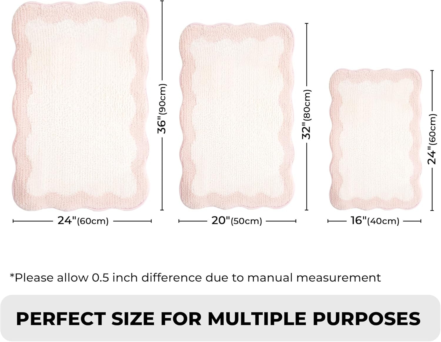 image:imageGRANNY SAYS Checkered Pink Bathroom Rugs Decor 24 x 16 Fluffy Rug Absorbent Microfiber Ultra Soft Bath Mat Washable NonSlip Bath Mats for Bathroom Cute Floor Mat for Tub Shower BedroomPinkwave