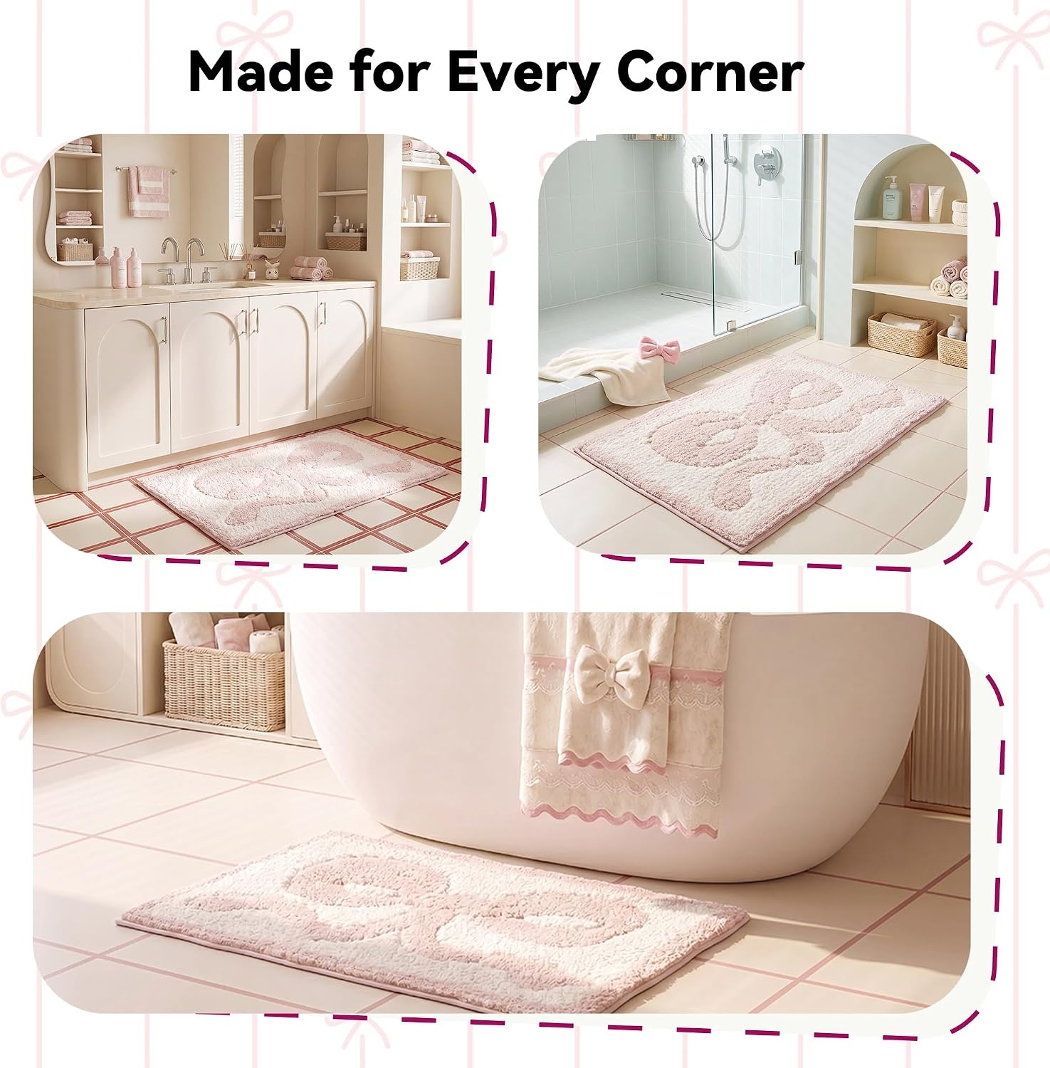 image:imageGRANNY SAYS Checkered Pink Bathroom Rugs Decor 24 x 16 Fluffy Rug Absorbent Microfiber Ultra Soft Bath Mat Washable NonSlip Bath Mats for Bathroom Cute Floor Mat for Tub Shower BedroomPink Bow