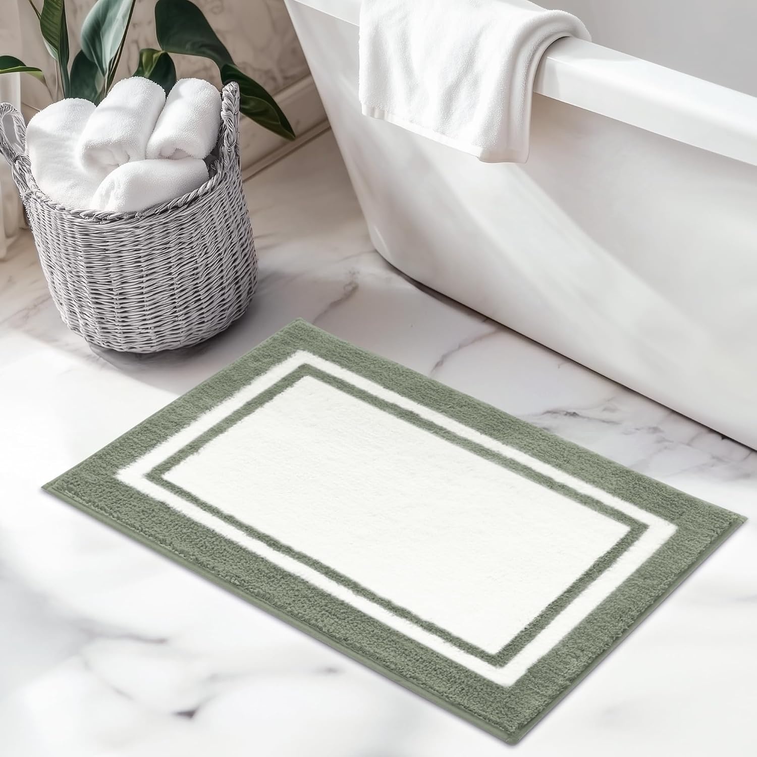 image:imageGRANNY SAYS Checkered Pink Bathroom Rugs Decor 24 x 16 Fluffy Rug Absorbent Microfiber Ultra Soft Bath Mat Washable NonSlip Bath Mats for Bathroom Cute Floor Mat for Tub Shower BedroomBsage Green