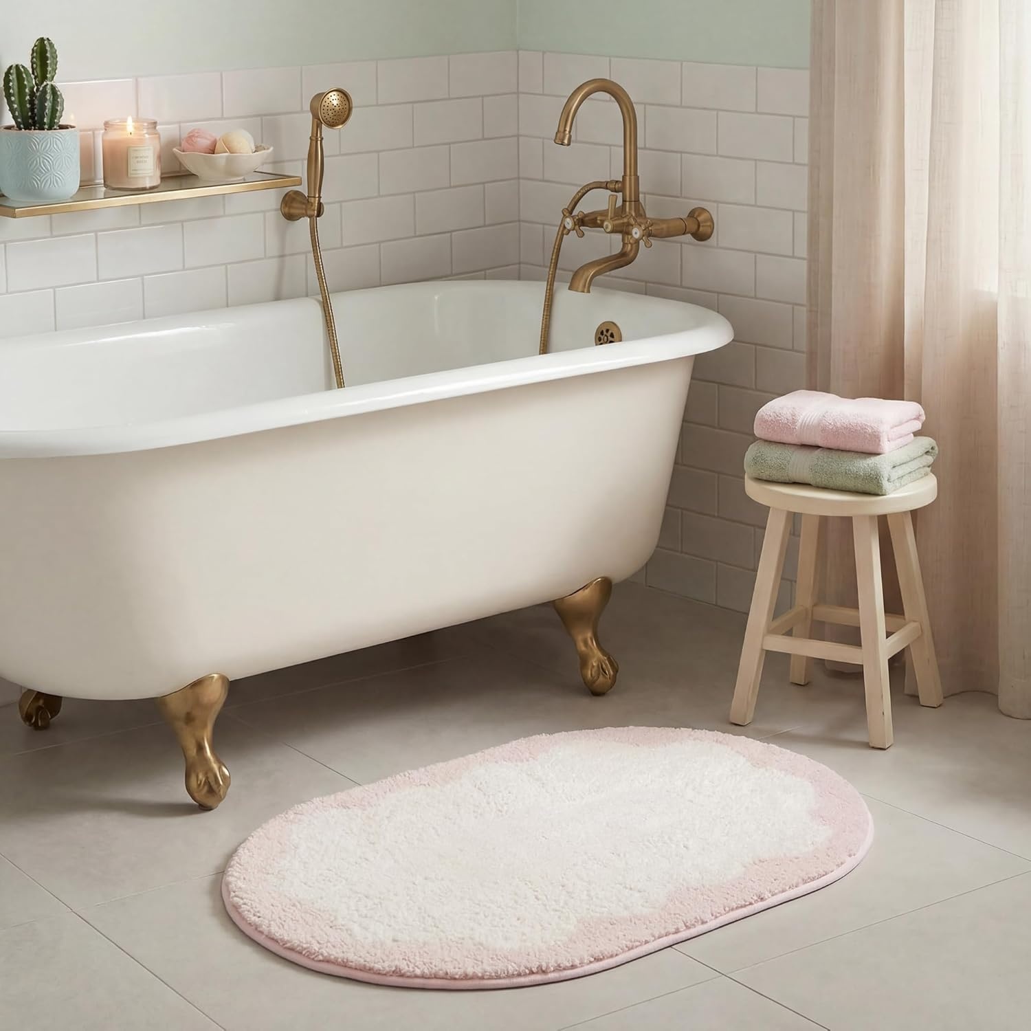 image:imageGRANNY SAYS Checkered Pink Bathroom Rugs Decor 24 x 16 Fluffy Rug Absorbent Microfiber Ultra Soft Bath Mat Washable NonSlip Bath Mats for Bathroom Cute Floor Mat for Tub Shower BedroomPinkoval