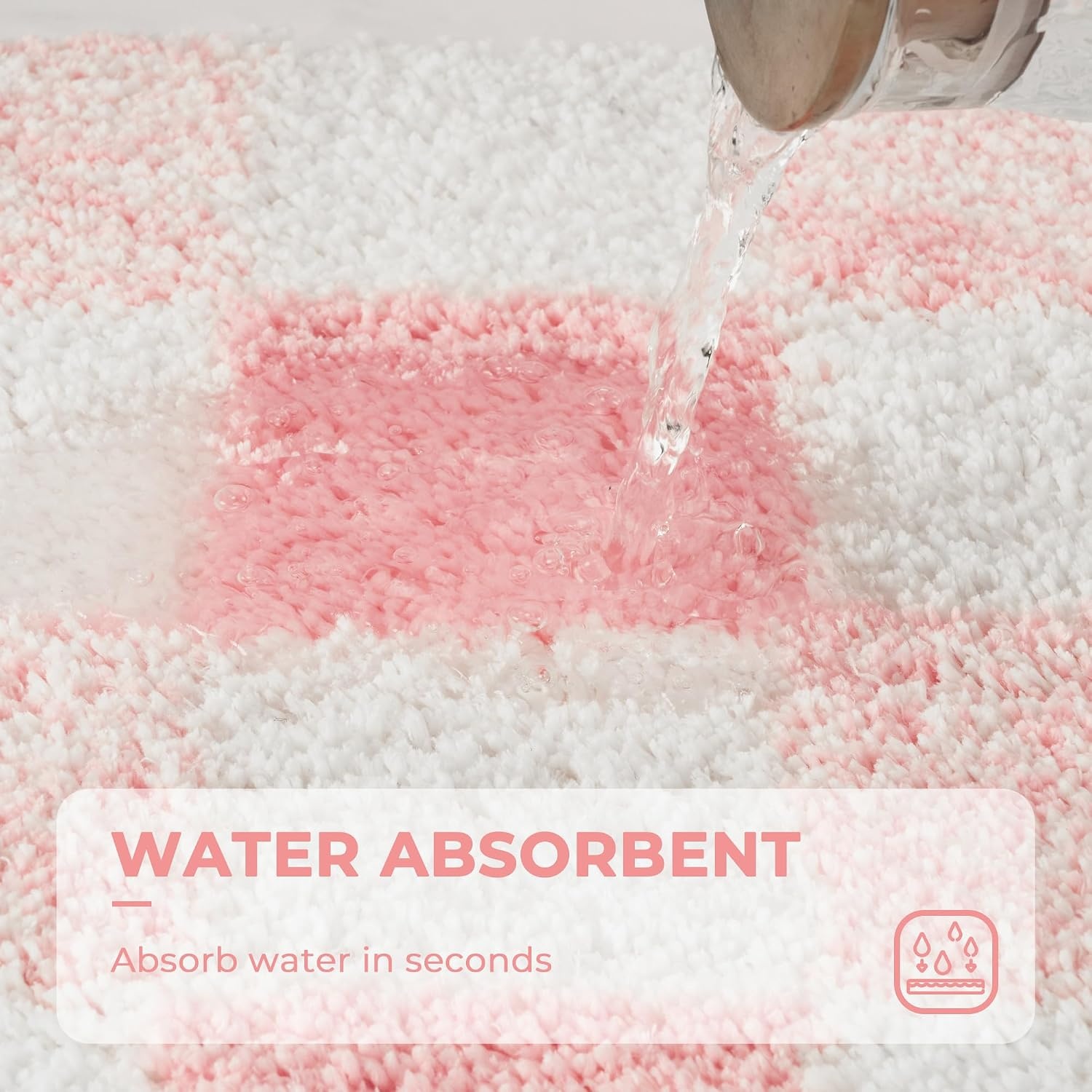 image:imageGRANNY SAYS Checkered Pink Bathroom Rugs Decor 24 x 16 Fluffy Rug Absorbent Microfiber Ultra Soft Bath Mat Washable NonSlip Bath Mats for Bathroom Cute Floor Mat for Tub Shower BedroomPink