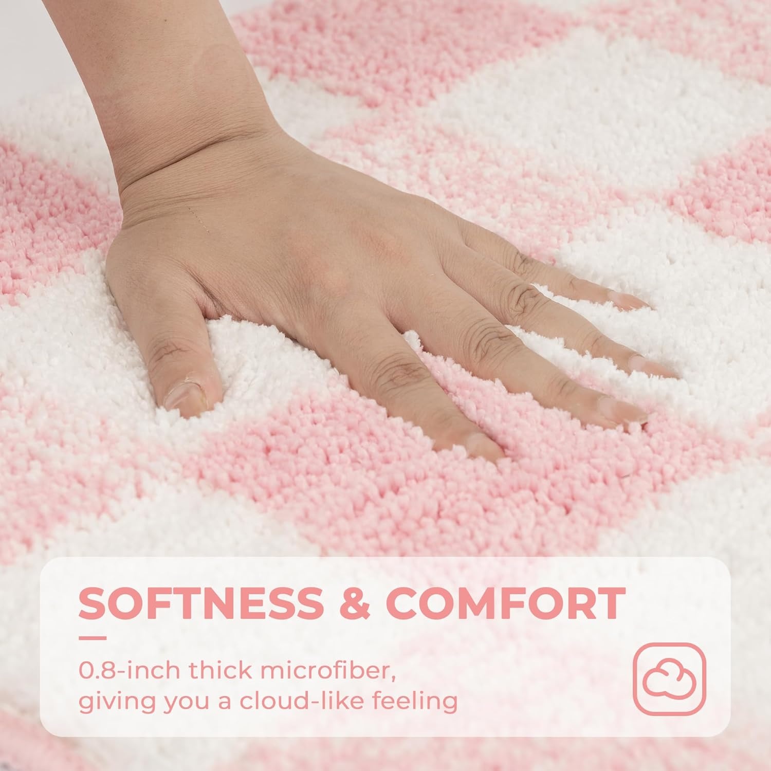 image:imageGRANNY SAYS Checkered Pink Bathroom Rugs Decor 24 x 16 Fluffy Rug Absorbent Microfiber Ultra Soft Bath Mat Washable NonSlip Bath Mats for Bathroom Cute Floor Mat for Tub Shower BedroomPink