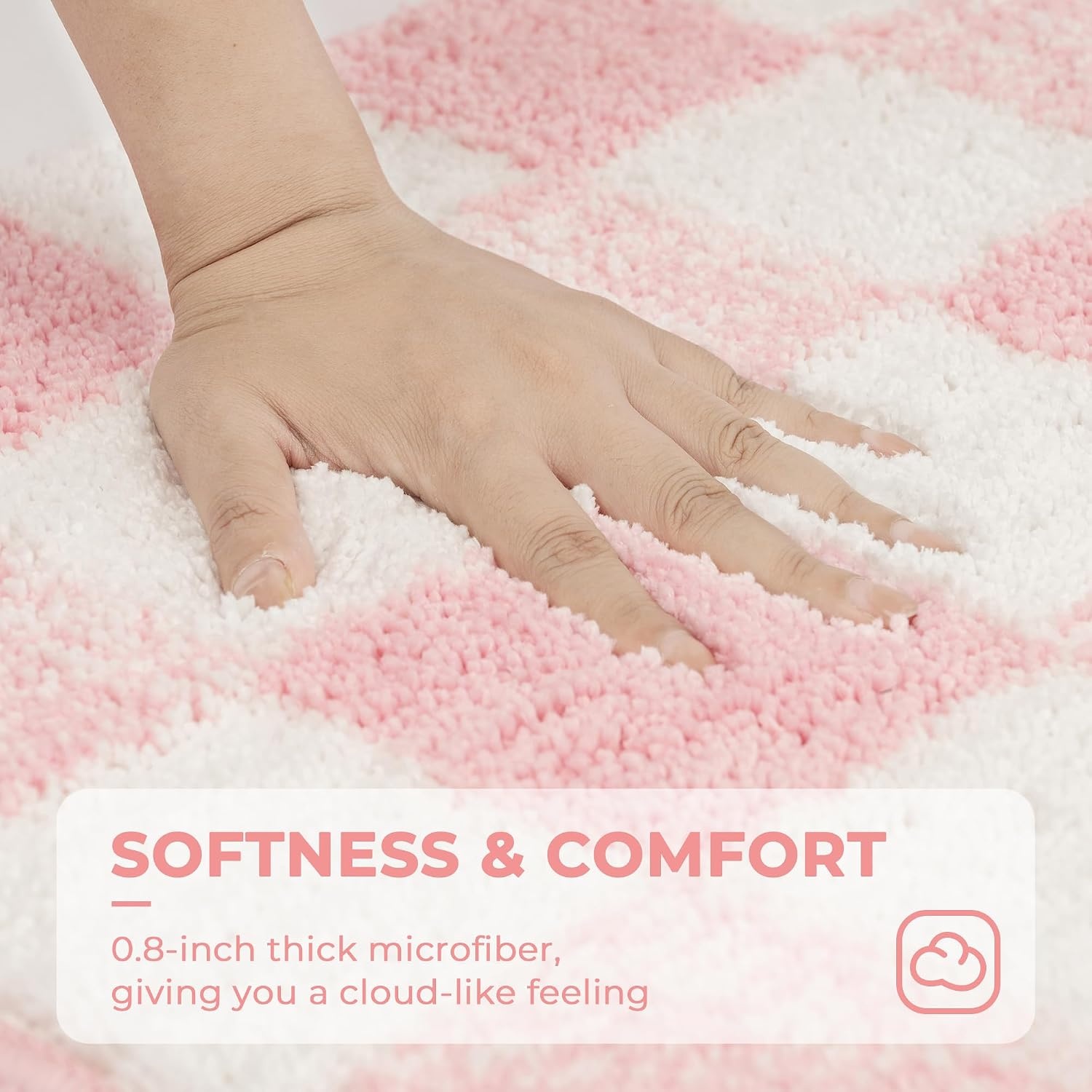 image:imageGRANNY SAYS Checkered Pink Bathroom Rugs Decor 24 x 16 Fluffy Rug Absorbent Microfiber Ultra Soft Bath Mat Washable NonSlip Bath Mats for Bathroom Cute Floor Mat for Tub Shower BedroomPink