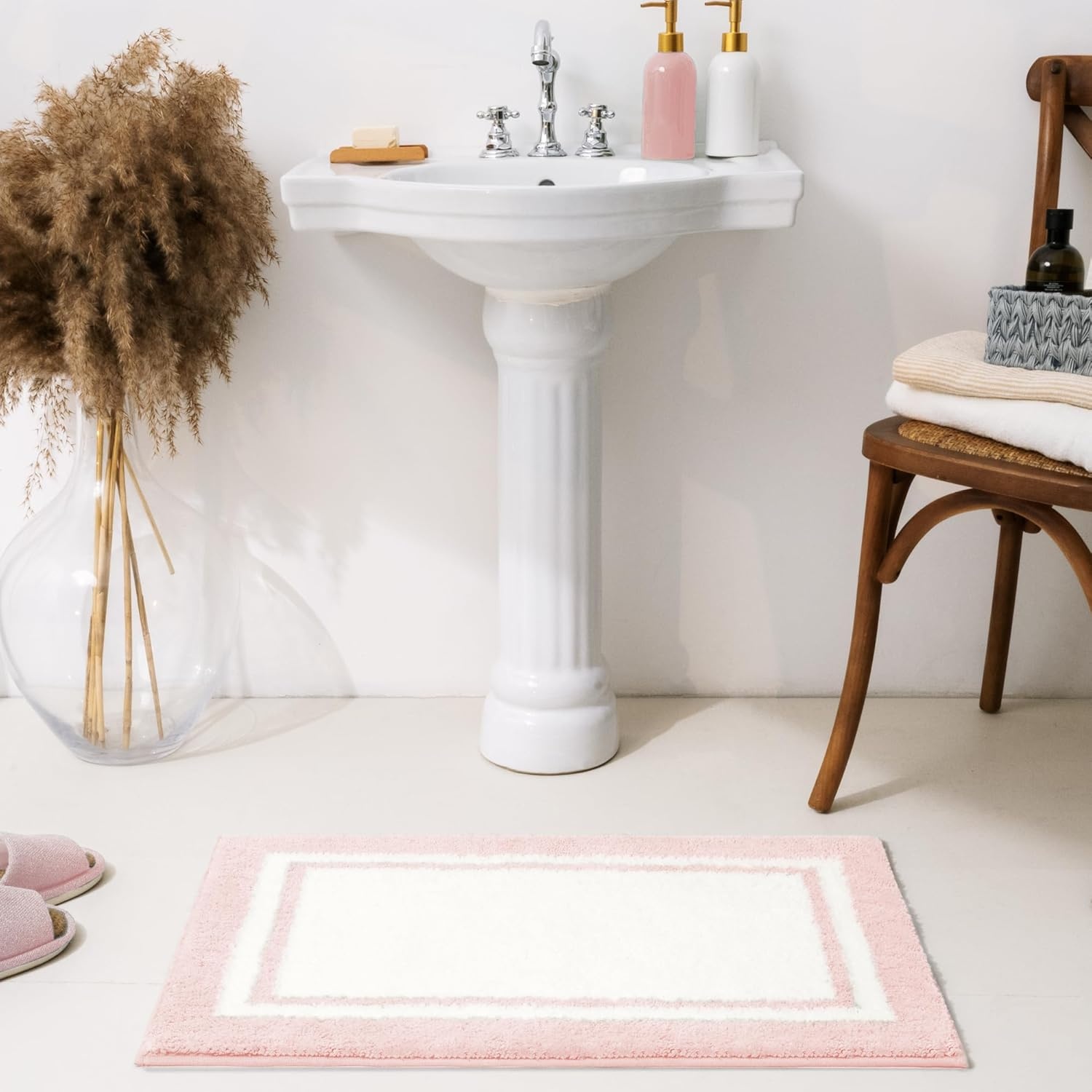 image:imageGRANNY SAYS Checkered Pink Bathroom Rugs Decor 24 x 16 Fluffy Rug Absorbent Microfiber Ultra Soft Bath Mat Washable NonSlip Bath Mats for Bathroom Cute Floor Mat for Tub Shower BedroomPinkrectangle