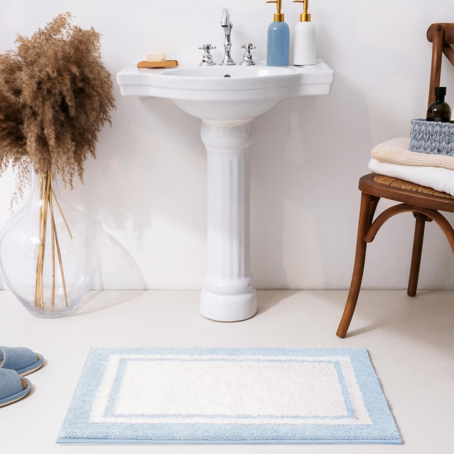 image:imageGRANNY SAYS Checkered Pink Bathroom Rugs Decor 24 x 16 Fluffy Rug Absorbent Microfiber Ultra Soft Bath Mat Washable NonSlip Bath Mats for Bathroom Cute Floor Mat for Tub Shower BedroomBbaby Blue