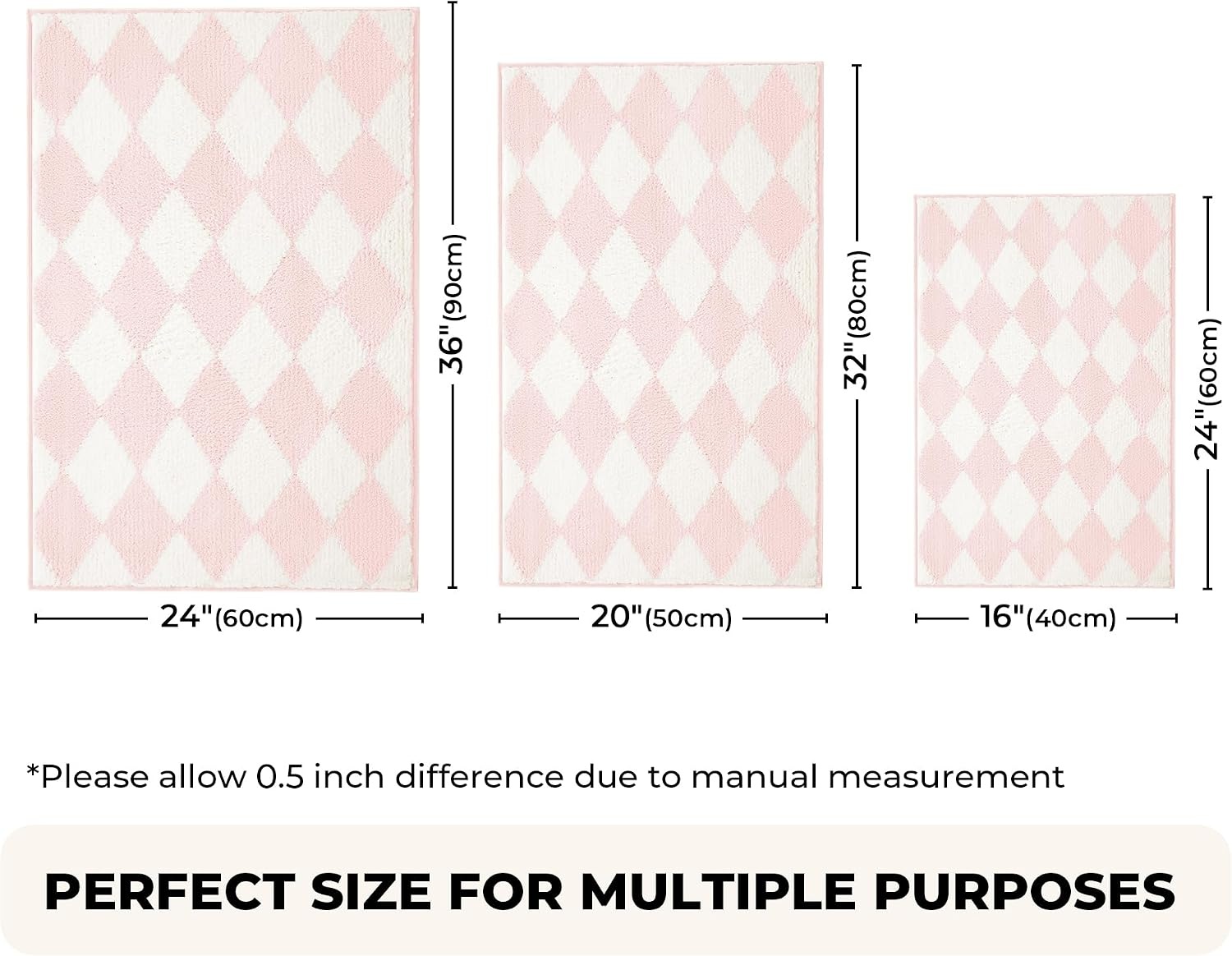image:imageGRANNY SAYS Checkered Pink Bathroom Rugs Decor 24 x 16 Fluffy Rug Absorbent Microfiber Ultra Soft Bath Mat Washable NonSlip Bath Mats for Bathroom Cute Floor Mat for Tub Shower BedroomPinkrhombus