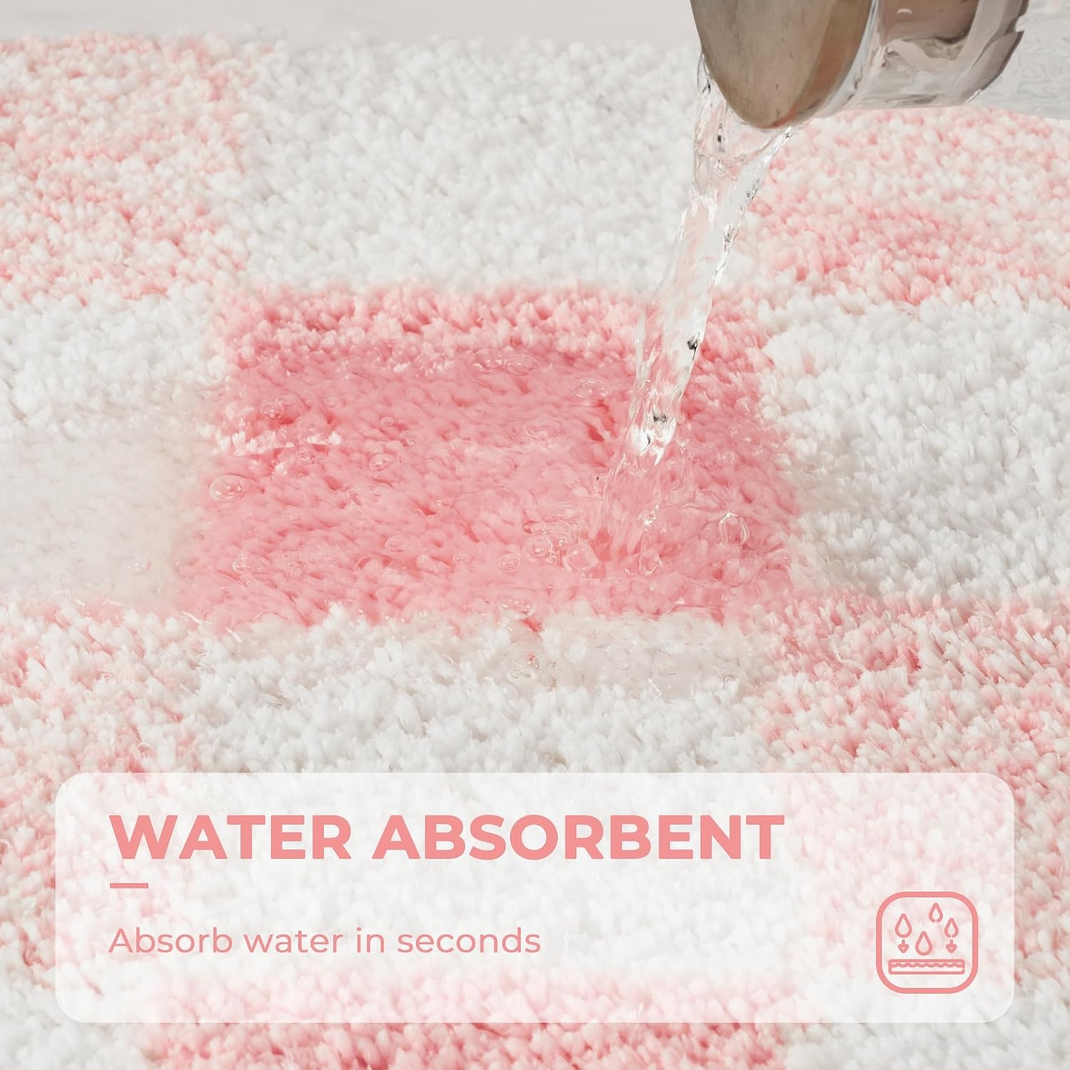 image:imageGRANNY SAYS Checkered Pink Bathroom Rugs Decor 24 x 16 Fluffy Rug Absorbent Microfiber Ultra Soft Bath Mat Washable NonSlip Bath Mats for Bathroom Cute Floor Mat for Tub Shower BedroomPink
