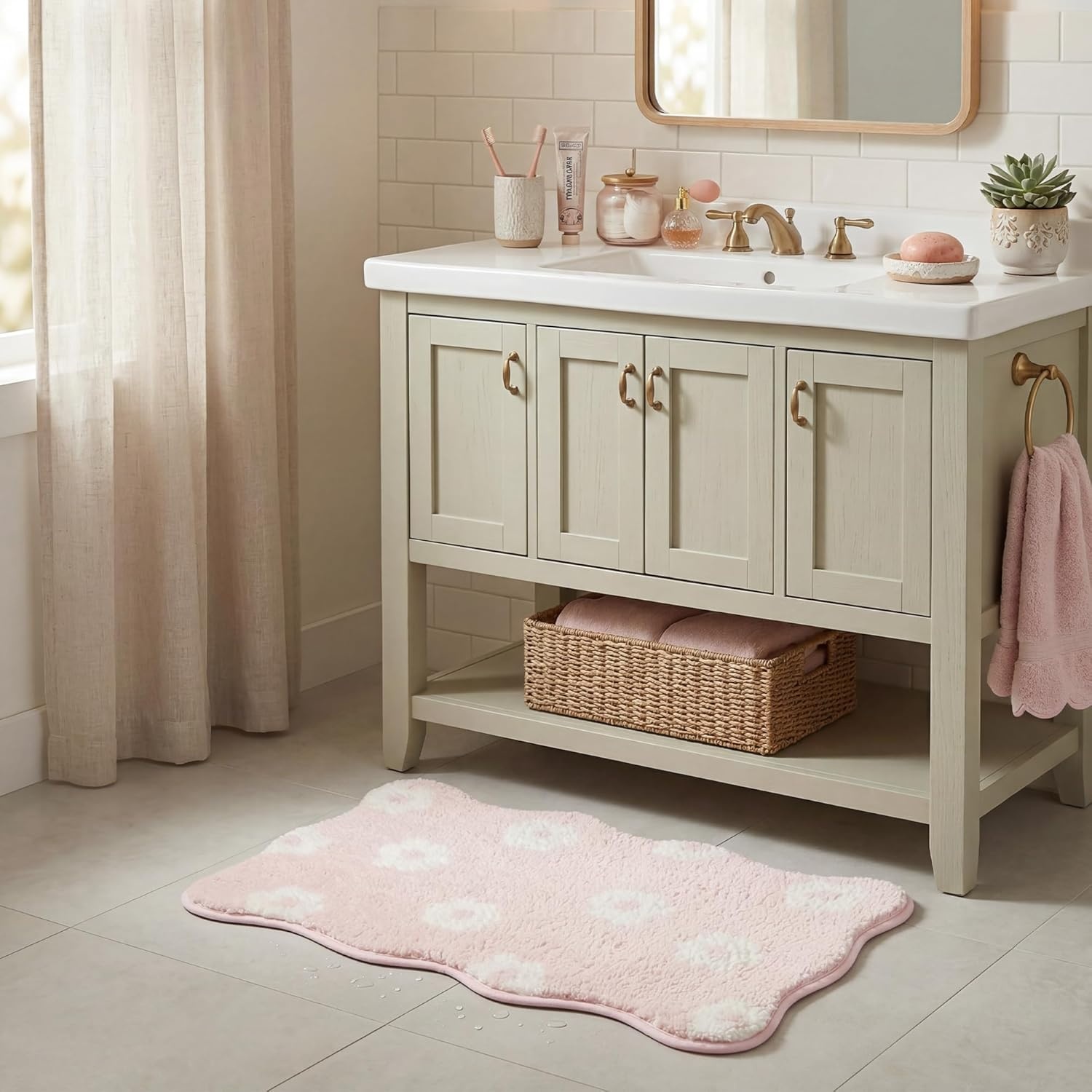 image:imageGRANNY SAYS Checkered Pink Bathroom Rugs Decor 24 x 16 Fluffy Rug Absorbent Microfiber Ultra Soft Bath Mat Washable NonSlip Bath Mats for Bathroom Cute Floor Mat for Tub Shower BedroomPinkcute Floral