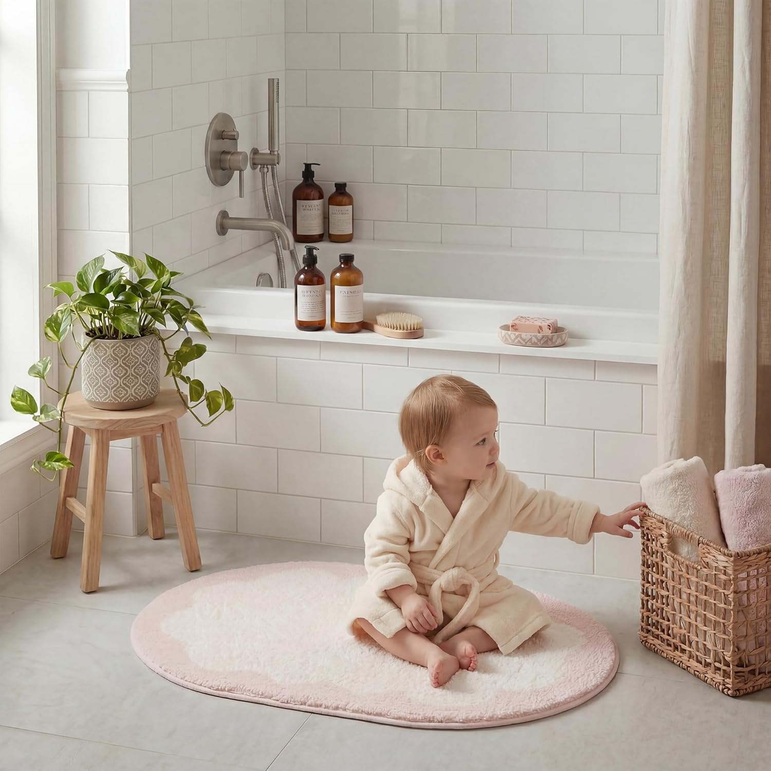 image:imageGRANNY SAYS Checkered Pink Bathroom Rugs Decor 24 x 16 Fluffy Rug Absorbent Microfiber Ultra Soft Bath Mat Washable NonSlip Bath Mats for Bathroom Cute Floor Mat for Tub Shower BedroomPinkoval