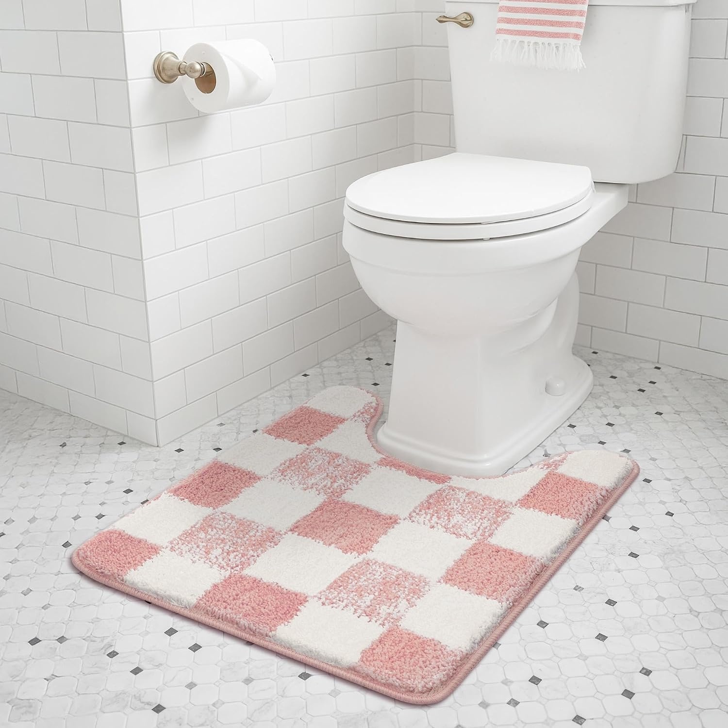 image:imageGRANNY SAYS Checkered Pink Bathroom Rugs Decor 24 x 16 Fluffy Rug Absorbent Microfiber Ultra Soft Bath Mat Washable NonSlip Bath Mats for Bathroom Cute Floor Mat for Tub Shower BedroomPink