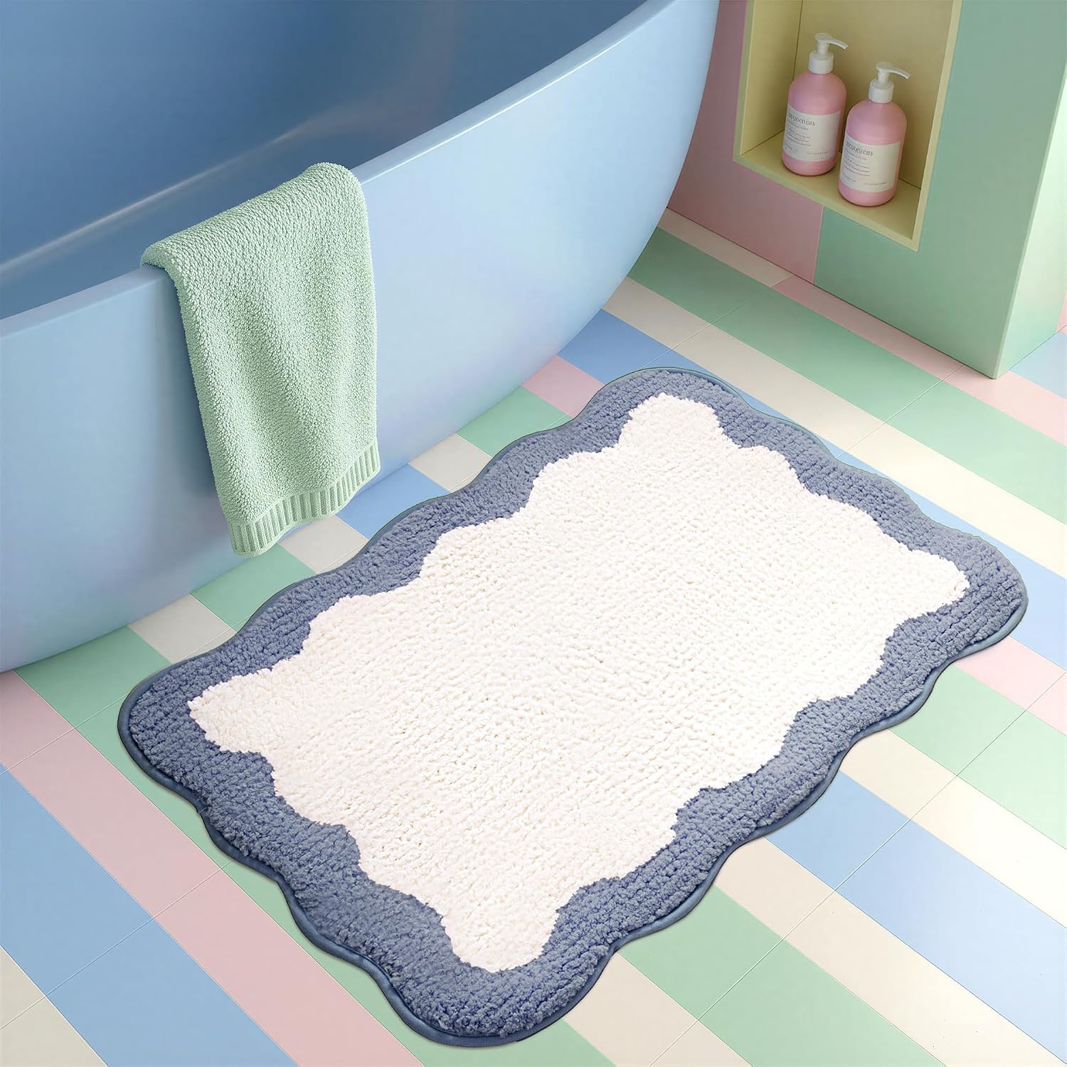 image:imageGRANNY SAYS Checkered Pink Bathroom Rugs Decor 24 x 16 Fluffy Rug Absorbent Microfiber Ultra Soft Bath Mat Washable NonSlip Bath Mats for Bathroom Cute Floor Mat for Tub Shower BedroomDeep Bluewave