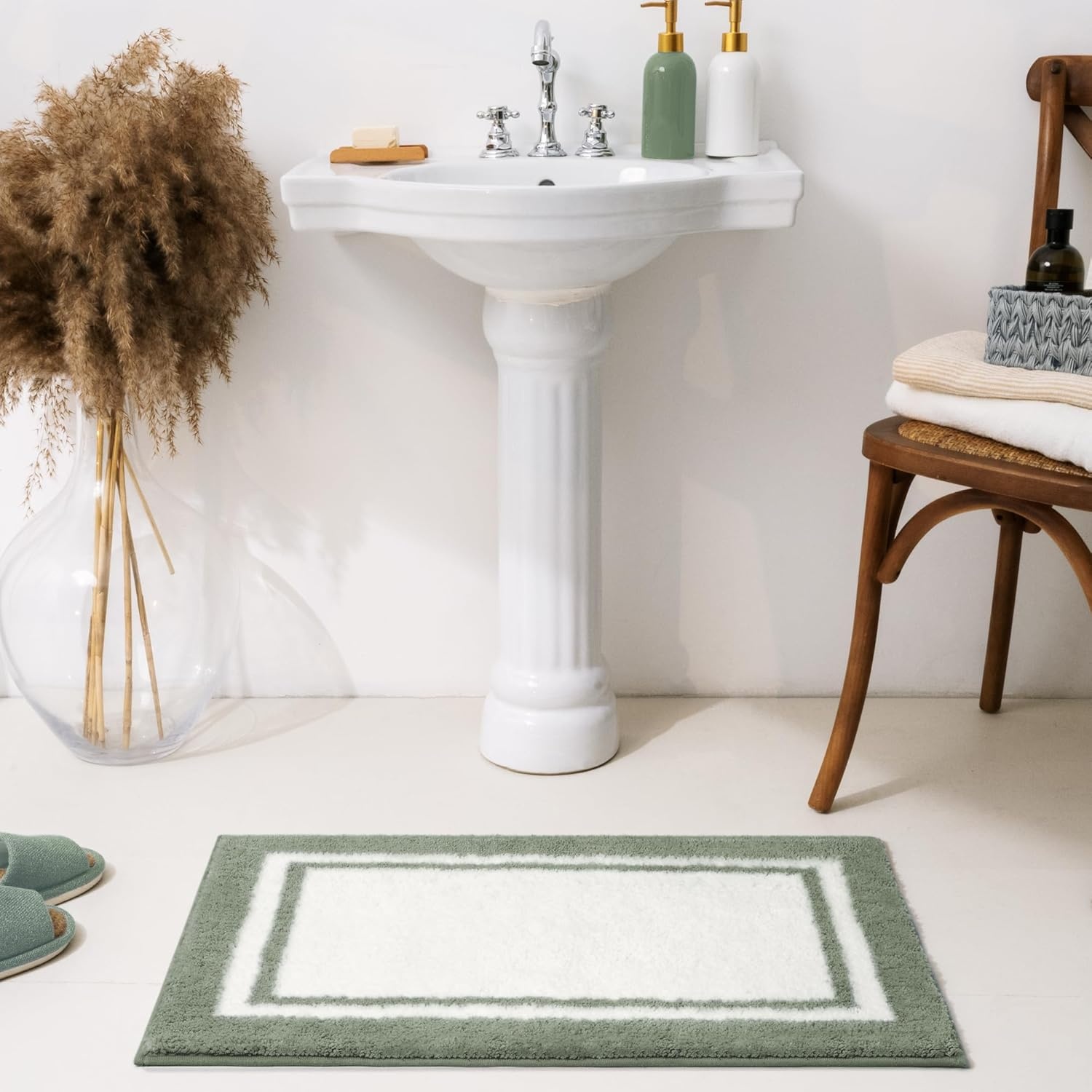 image:imageGRANNY SAYS Checkered Pink Bathroom Rugs Decor 24 x 16 Fluffy Rug Absorbent Microfiber Ultra Soft Bath Mat Washable NonSlip Bath Mats for Bathroom Cute Floor Mat for Tub Shower BedroomBsage Green