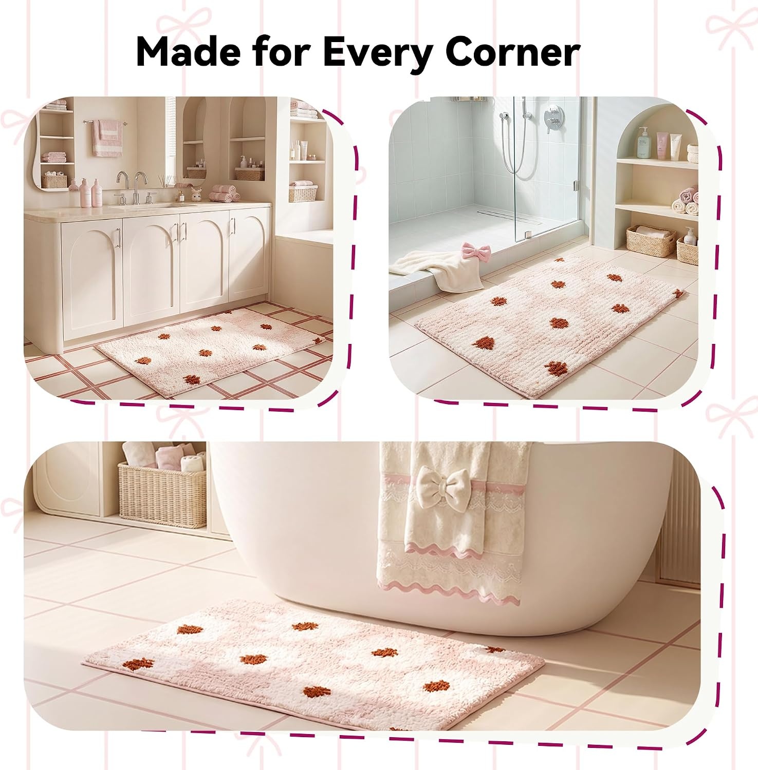 image:imageGRANNY SAYS Checkered Pink Bathroom Rugs Decor 24 x 16 Fluffy Rug Absorbent Microfiber Ultra Soft Bath Mat Washable NonSlip Bath Mats for Bathroom Cute Floor Mat for Tub Shower BedroomPink Daisy
