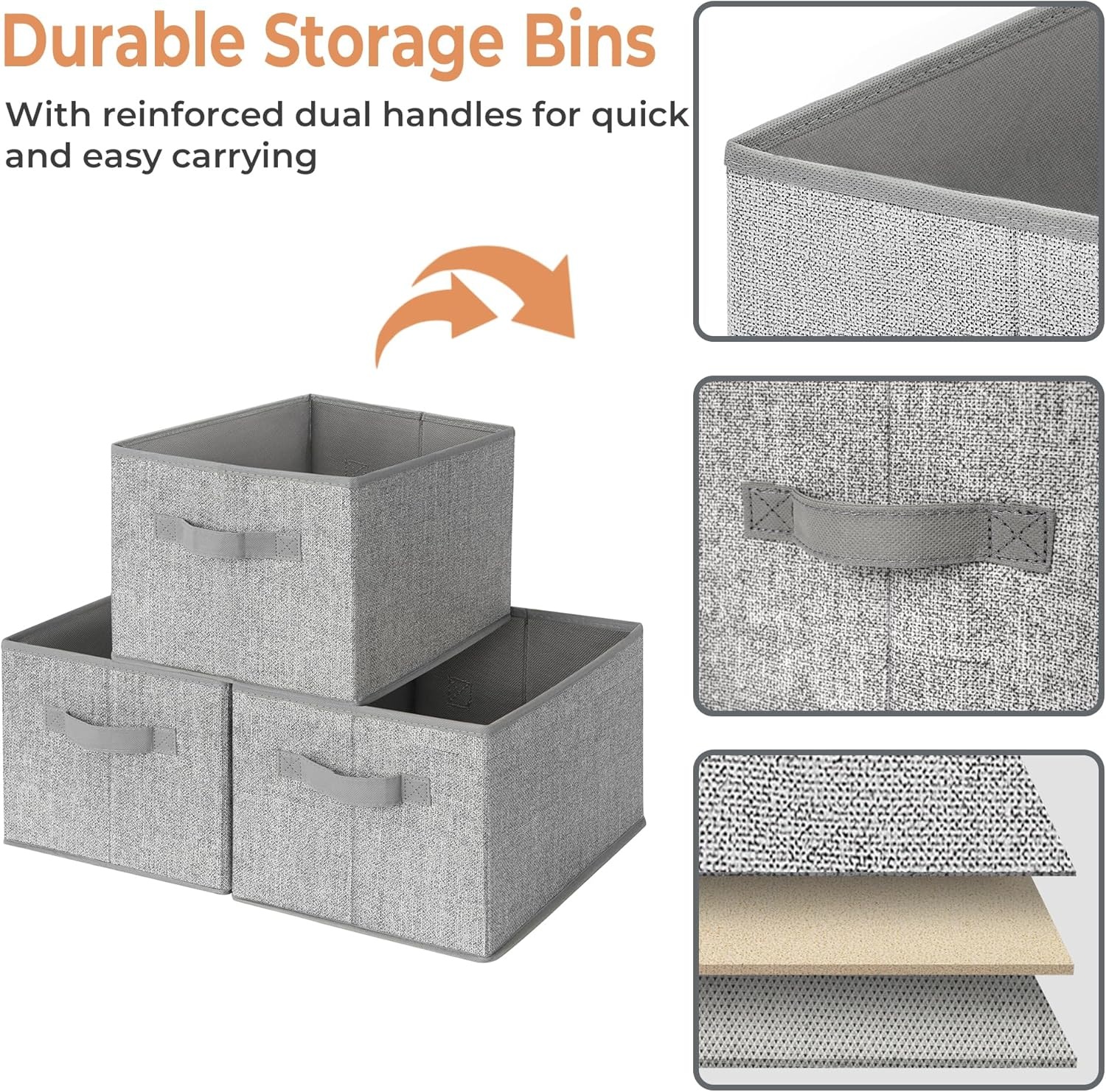 image:imageGRANNY SAYS Closet Storage Bins Storage Baskets for Closet Fabric Bins for Clothes Closet Organizer Bins Gray Medium 3PackAsh Gray