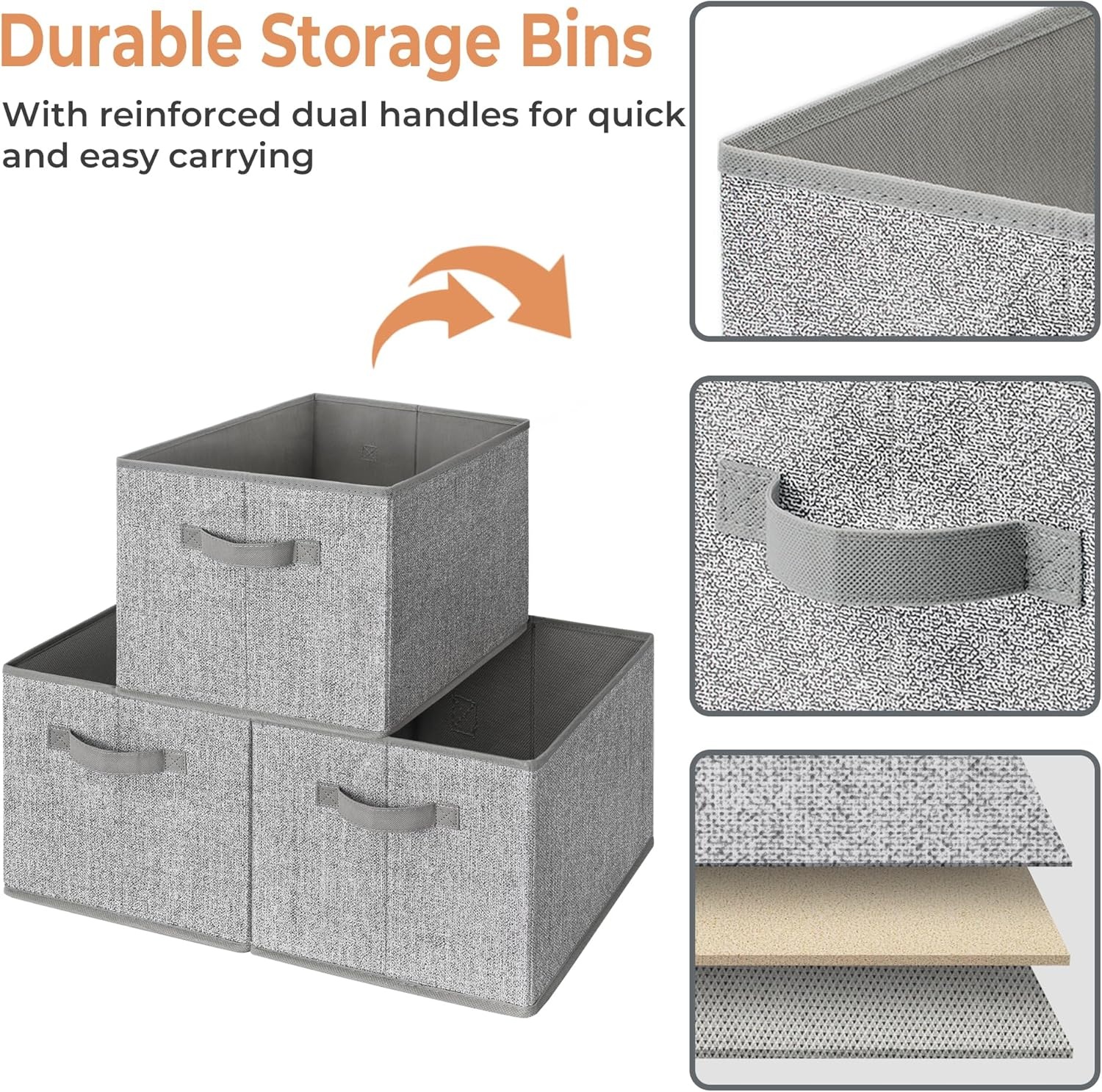 image:imageGRANNY SAYS Closet Storage Bins Storage Baskets for Closet Fabric Bins for Clothes Closet Organizer Bins Gray Medium 3PackAsh Gray