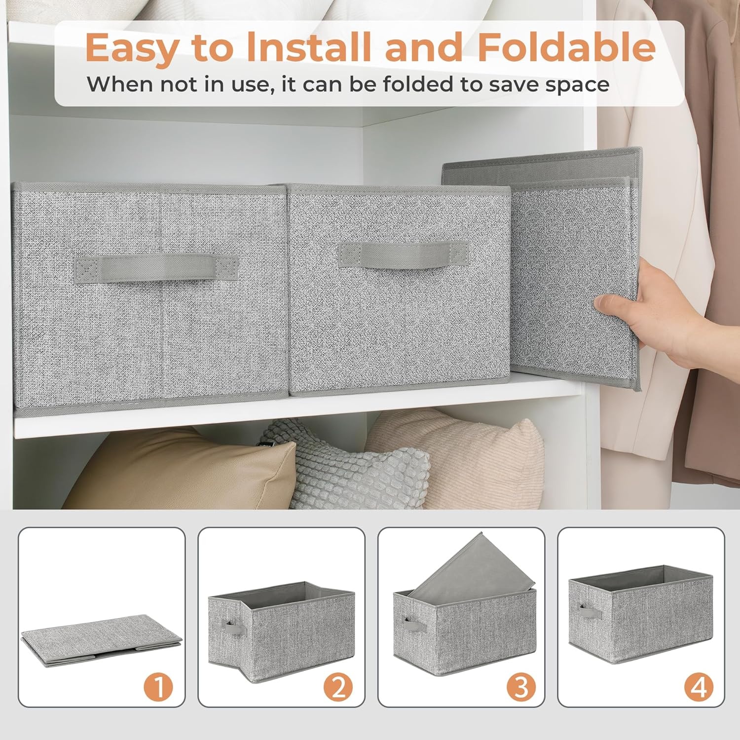image:imageGRANNY SAYS Closet Storage Bins Storage Baskets for Closet Fabric Bins for Clothes Closet Organizer Bins Gray Medium 3PackAsh Gray