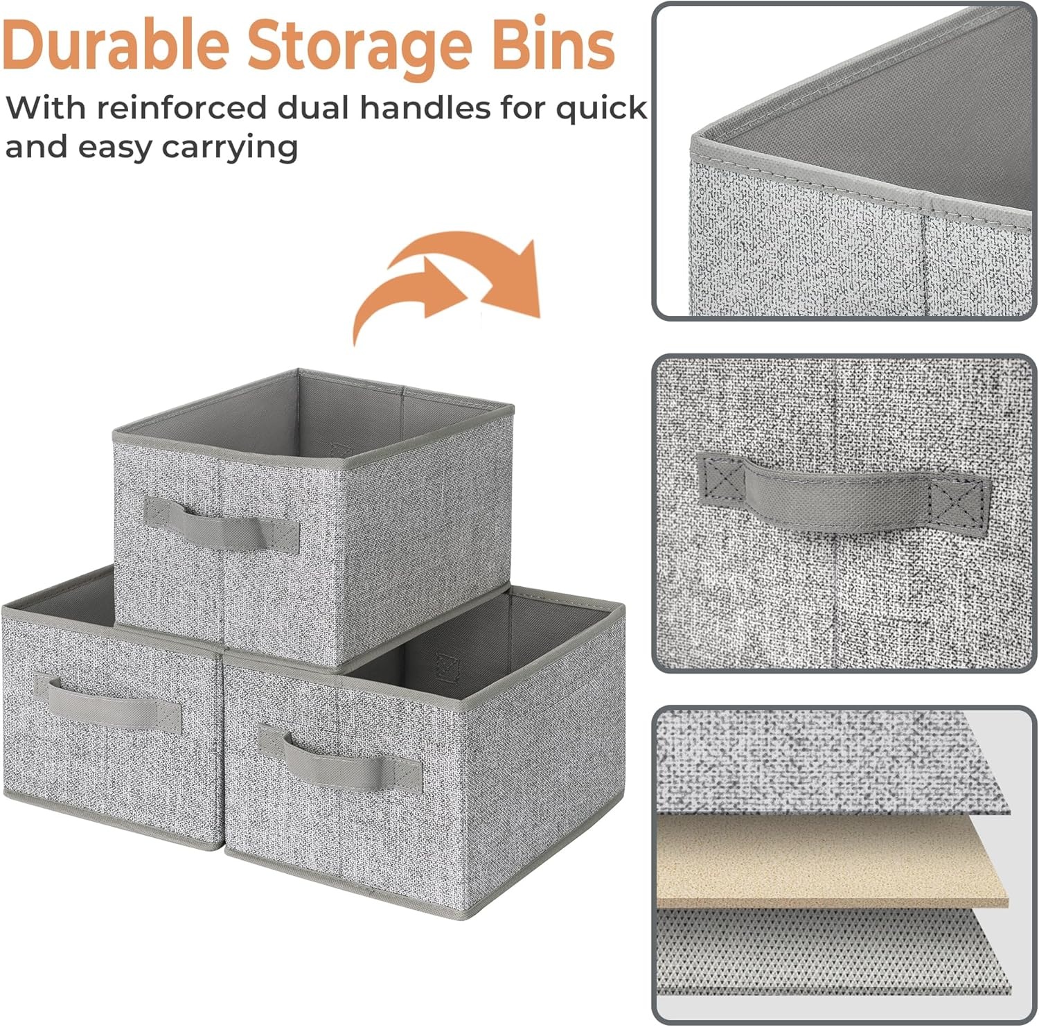 image:imageGRANNY SAYS Closet Storage Bins Storage Baskets for Closet Fabric Bins for Clothes Closet Organizer Bins Gray Medium 3PackAsh Gray