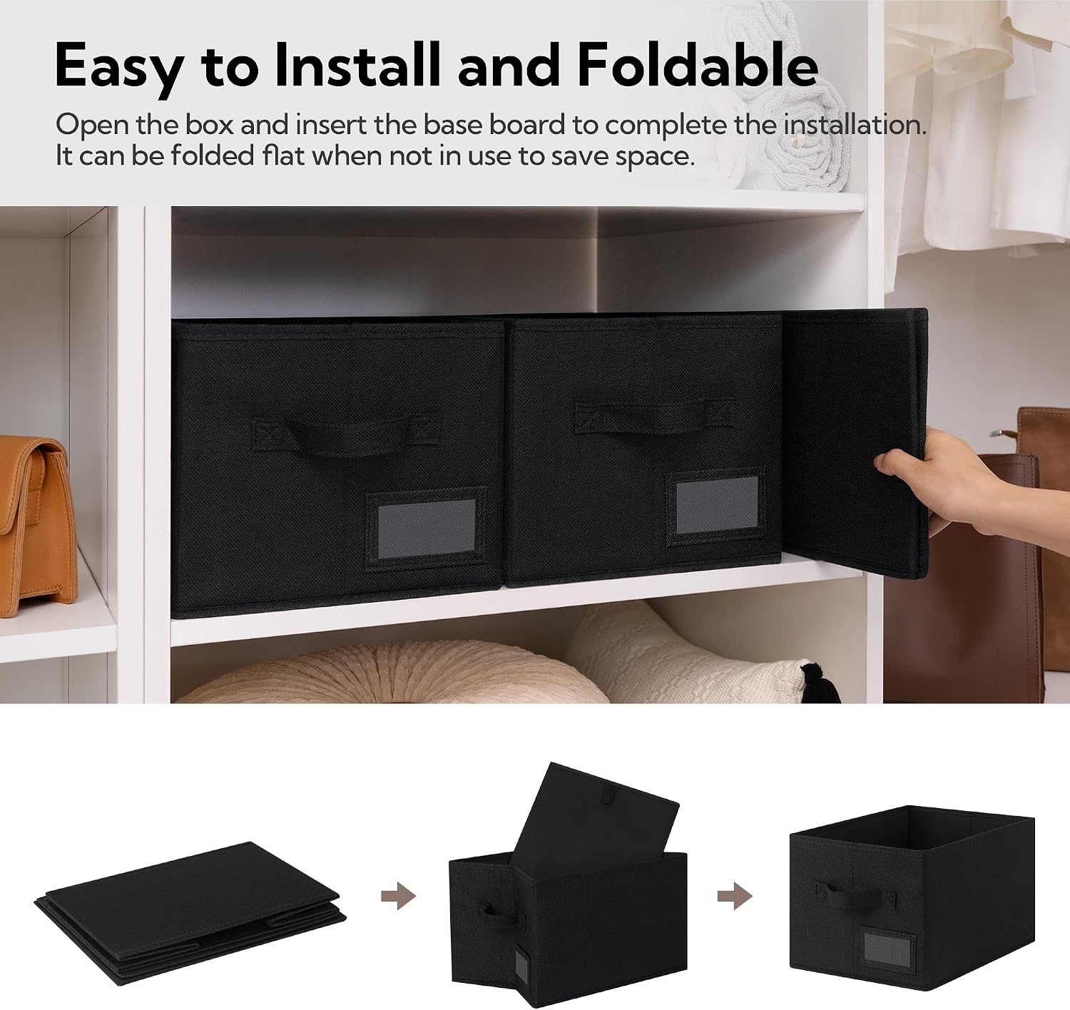 image:imageGRANNY SAYS Closet Storage Bins Storage Baskets for Closet Fabric Bins for Clothes Closet Organizer Bins Gray Medium 3PackBlack