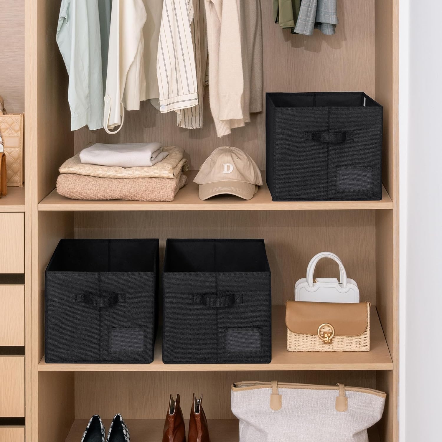 image:imageGRANNY SAYS Closet Storage Bins Storage Baskets for Closet Fabric Bins for Clothes Closet Organizer Bins Gray Medium 3PackBlack