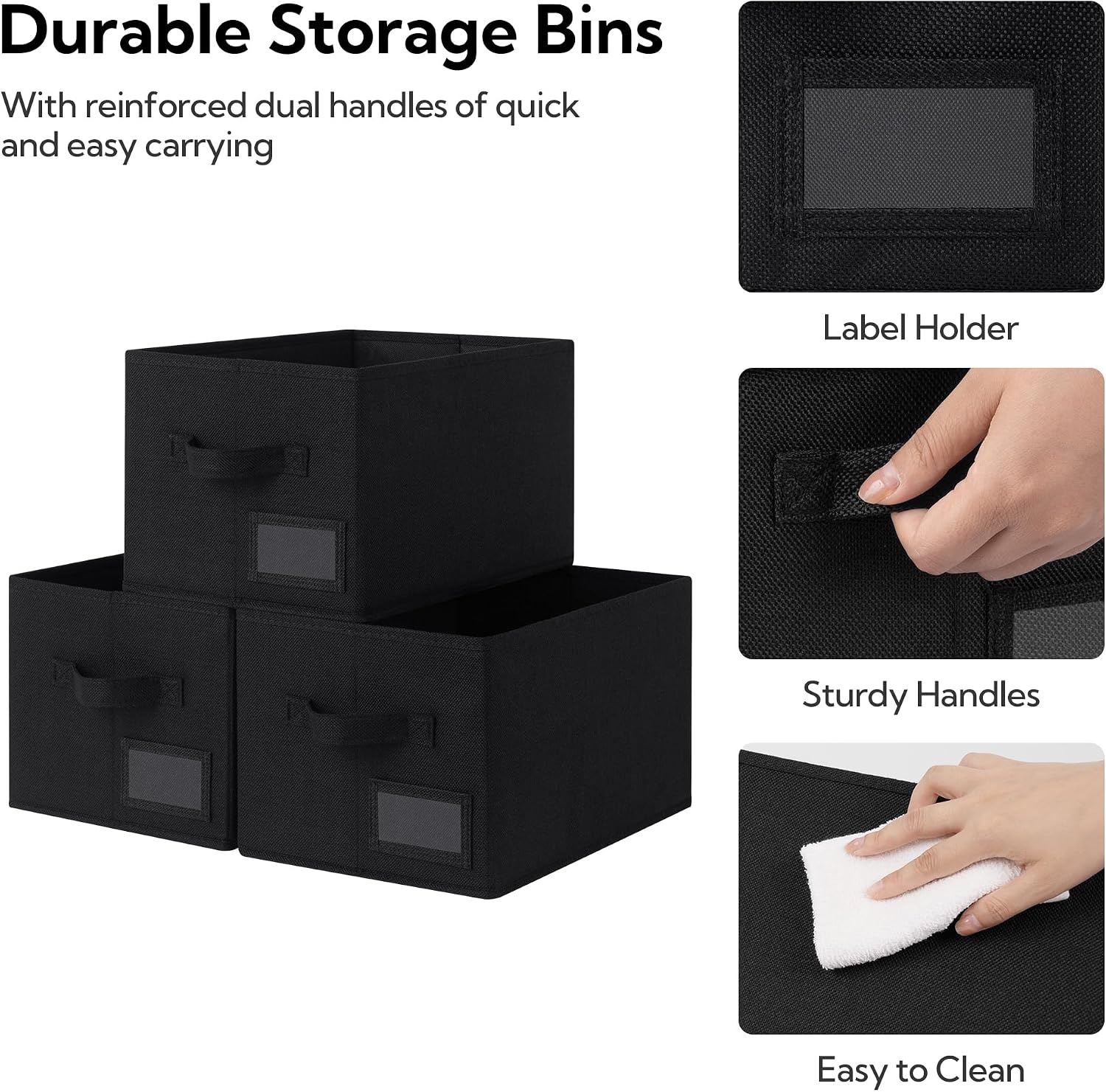 image:imageGRANNY SAYS Closet Storage Bins Storage Baskets for Closet Fabric Bins for Clothes Closet Organizer Bins Gray Medium 3PackBlack