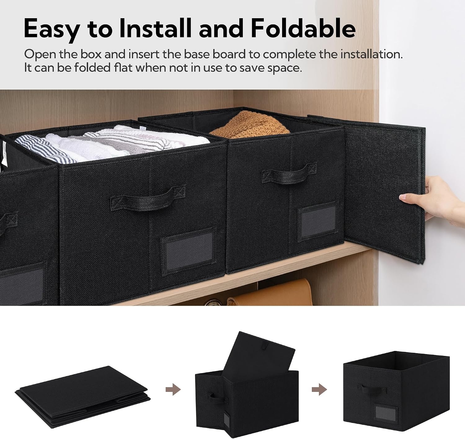 image:imageGRANNY SAYS Closet Storage Bins Storage Baskets for Closet Fabric Bins for Clothes Closet Organizer Bins Gray Medium 3PackBlack