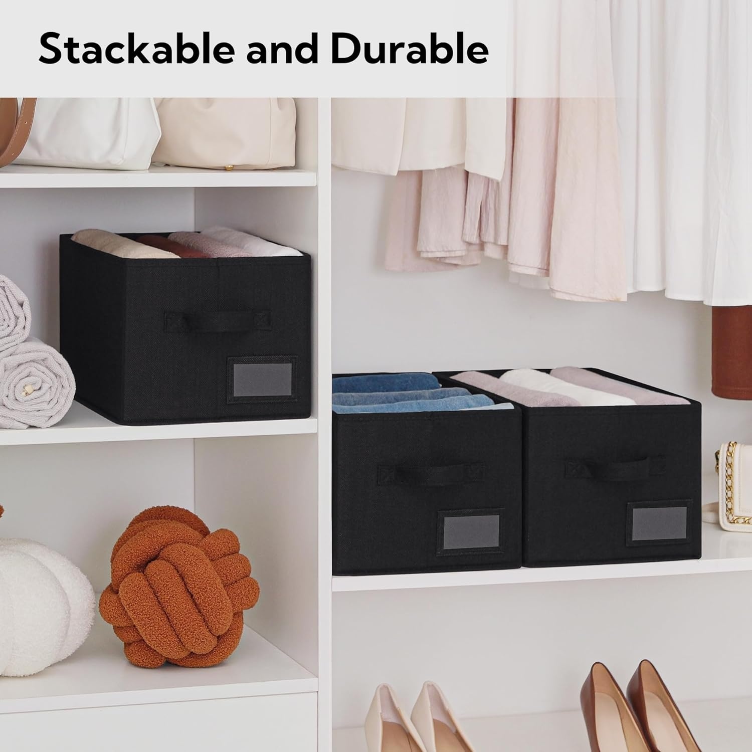 image:imageGRANNY SAYS Closet Storage Bins Storage Baskets for Closet Fabric Bins for Clothes Closet Organizer Bins Gray Medium 3PackBlack