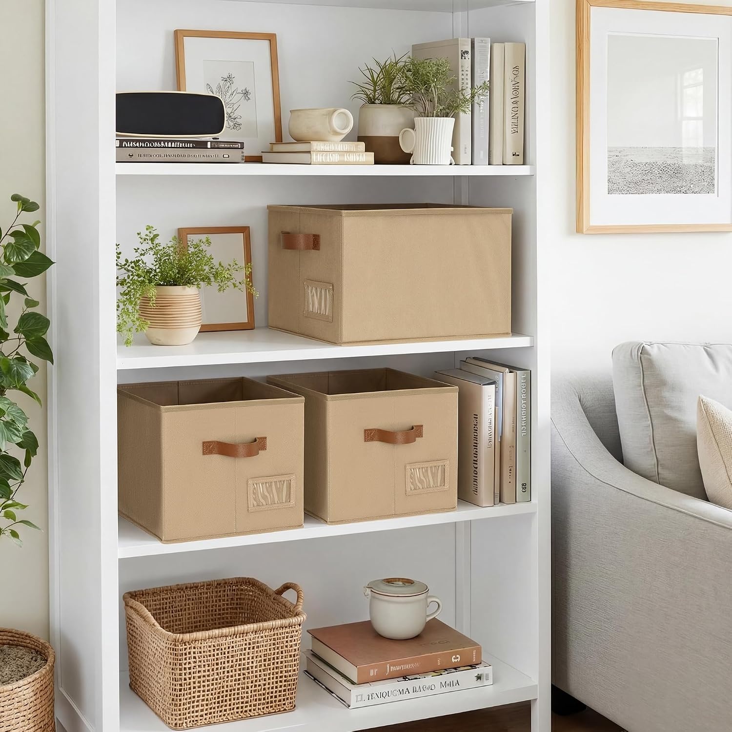image:imageGRANNY SAYS Closet Storage Bins Storage Baskets for Closet Fabric Bins for Clothes Closet Organizer Bins Gray Medium 3PackBrown
