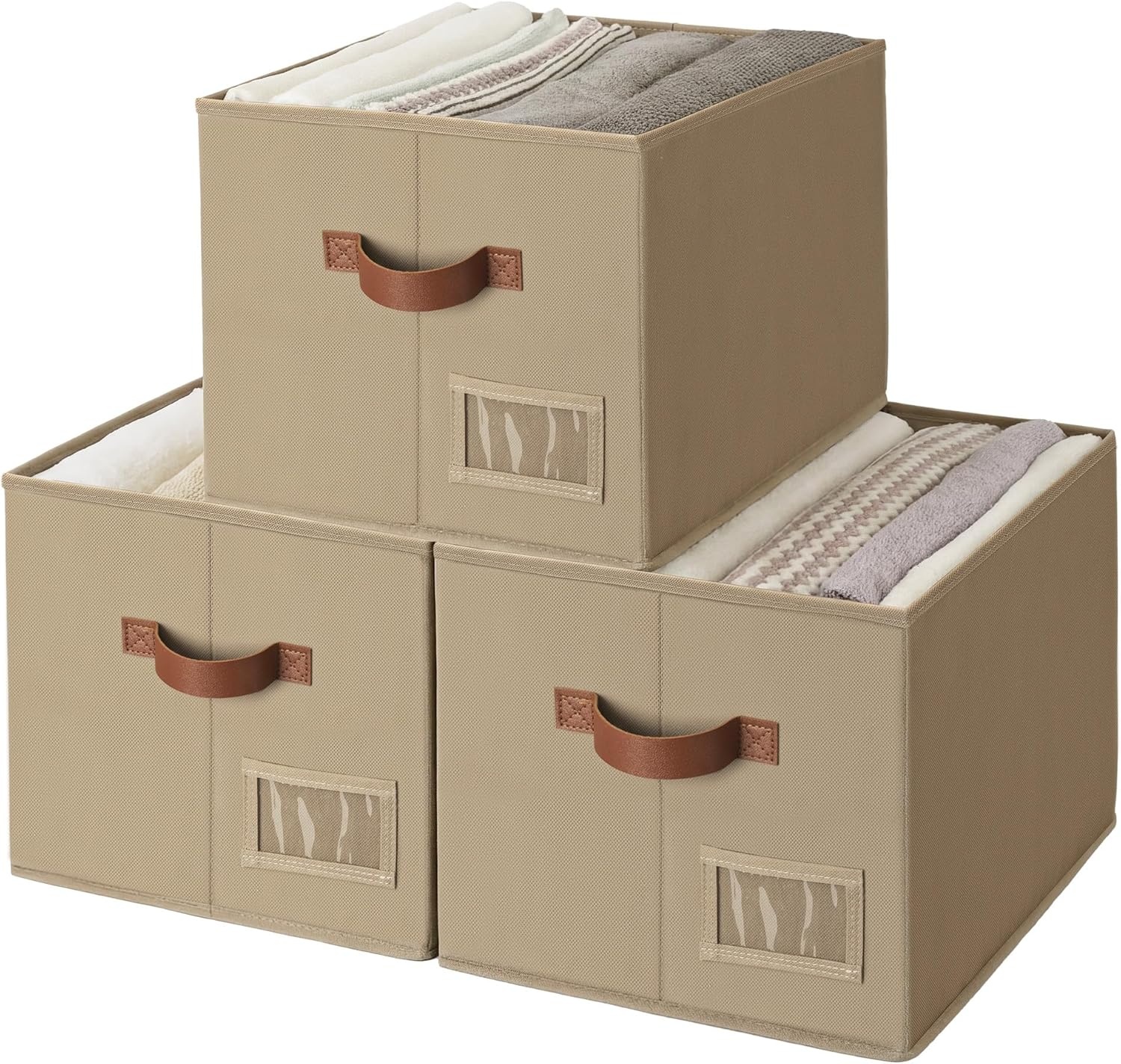 image:imageGRANNY SAYS Closet Storage Bins Storage Baskets for Closet Fabric Bins for Clothes Closet Organizer Bins Gray Medium 3PackBrown