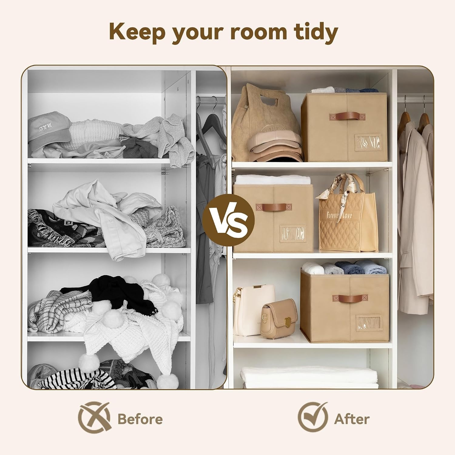 image:imageGRANNY SAYS Closet Storage Bins Storage Baskets for Closet Fabric Bins for Clothes Closet Organizer Bins Gray Medium 3PackBrown