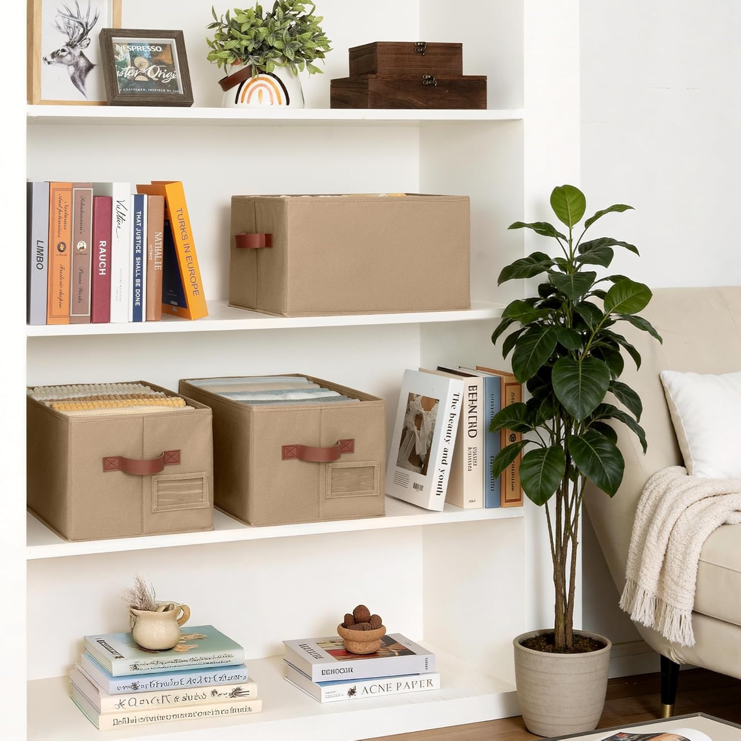 image:imageGRANNY SAYS Closet Storage Bins Storage Baskets for Closet Fabric Bins for Clothes Closet Organizer Bins Gray Medium 3PackBrown