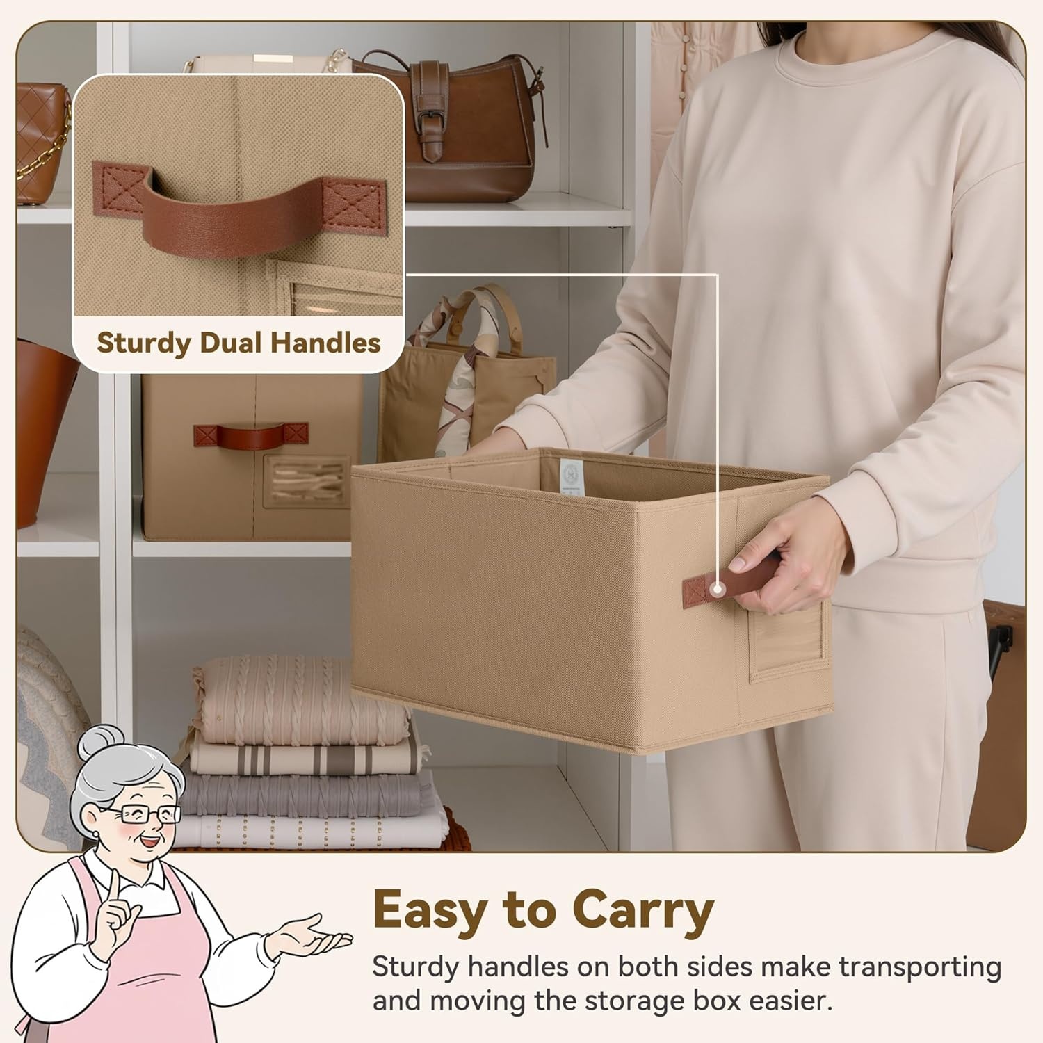 image:imageGRANNY SAYS Closet Storage Bins Storage Baskets for Closet Fabric Bins for Clothes Closet Organizer Bins Gray Medium 3PackBrown