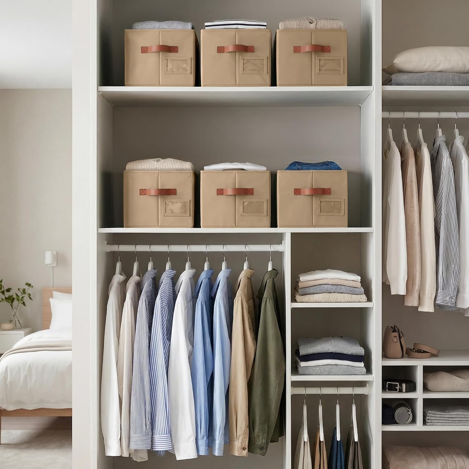 image:imageGRANNY SAYS Closet Storage Bins Storage Baskets for Closet Fabric Bins for Clothes Closet Organizer Bins Gray Medium 3PackBrown