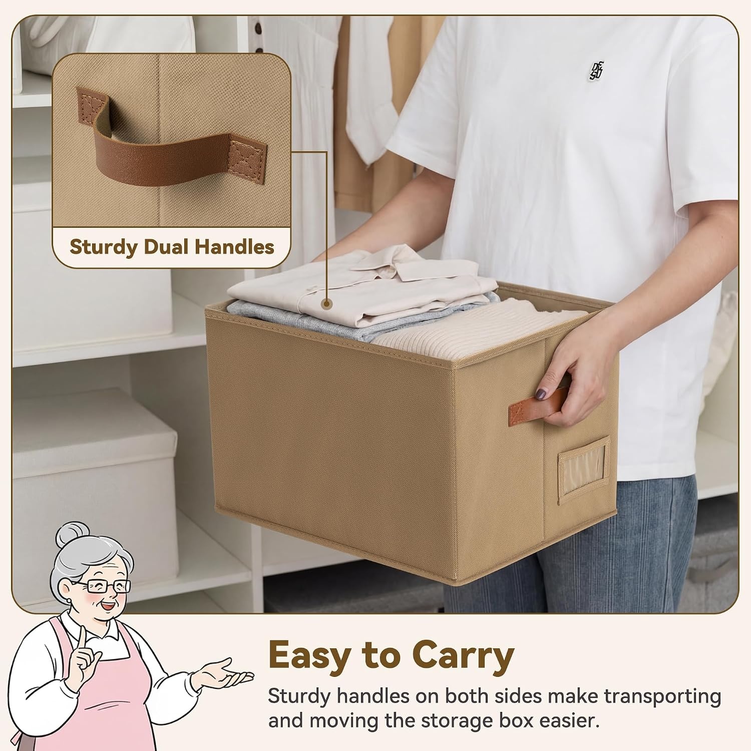 image:imageGRANNY SAYS Closet Storage Bins Storage Baskets for Closet Fabric Bins for Clothes Closet Organizer Bins Gray Medium 3PackBrown