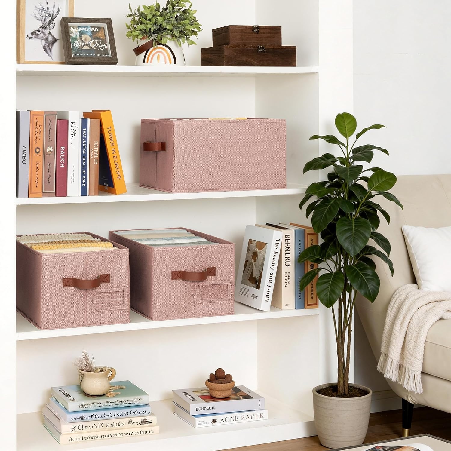 image:imageGRANNY SAYS Closet Storage Bins Storage Baskets for Closet Fabric Bins for Clothes Closet Organizer Bins Gray Medium 3PackDusty Pink