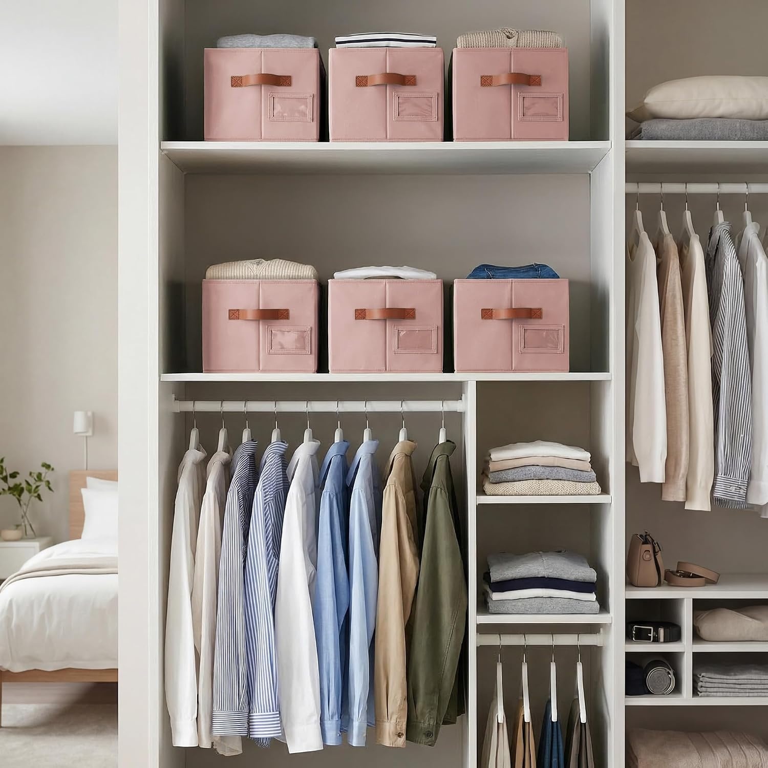 image:imageGRANNY SAYS Closet Storage Bins Storage Baskets for Closet Fabric Bins for Clothes Closet Organizer Bins Gray Medium 3PackDusty Pink
