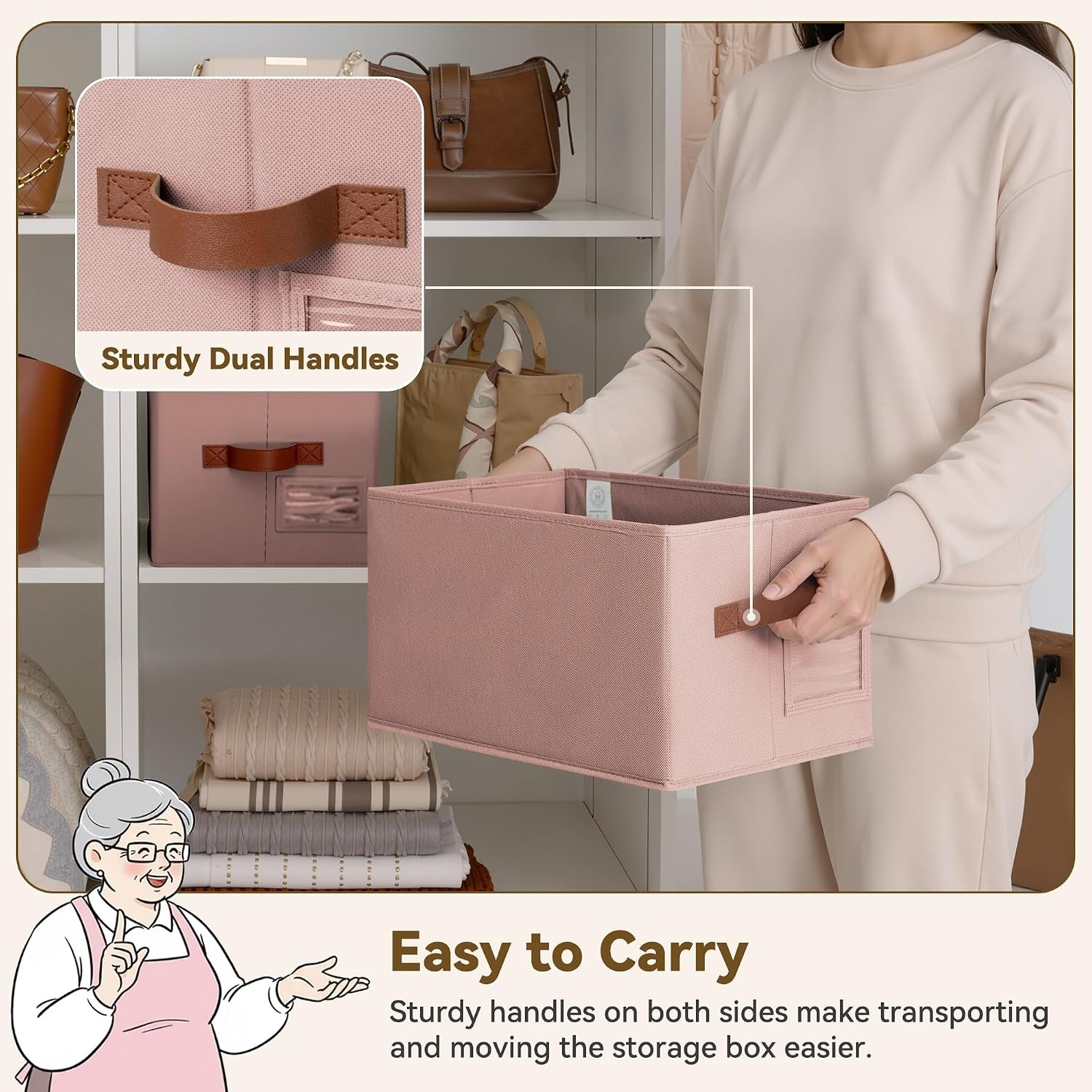 image:imageGRANNY SAYS Closet Storage Bins Storage Baskets for Closet Fabric Bins for Clothes Closet Organizer Bins Gray Medium 3PackDusty Pink