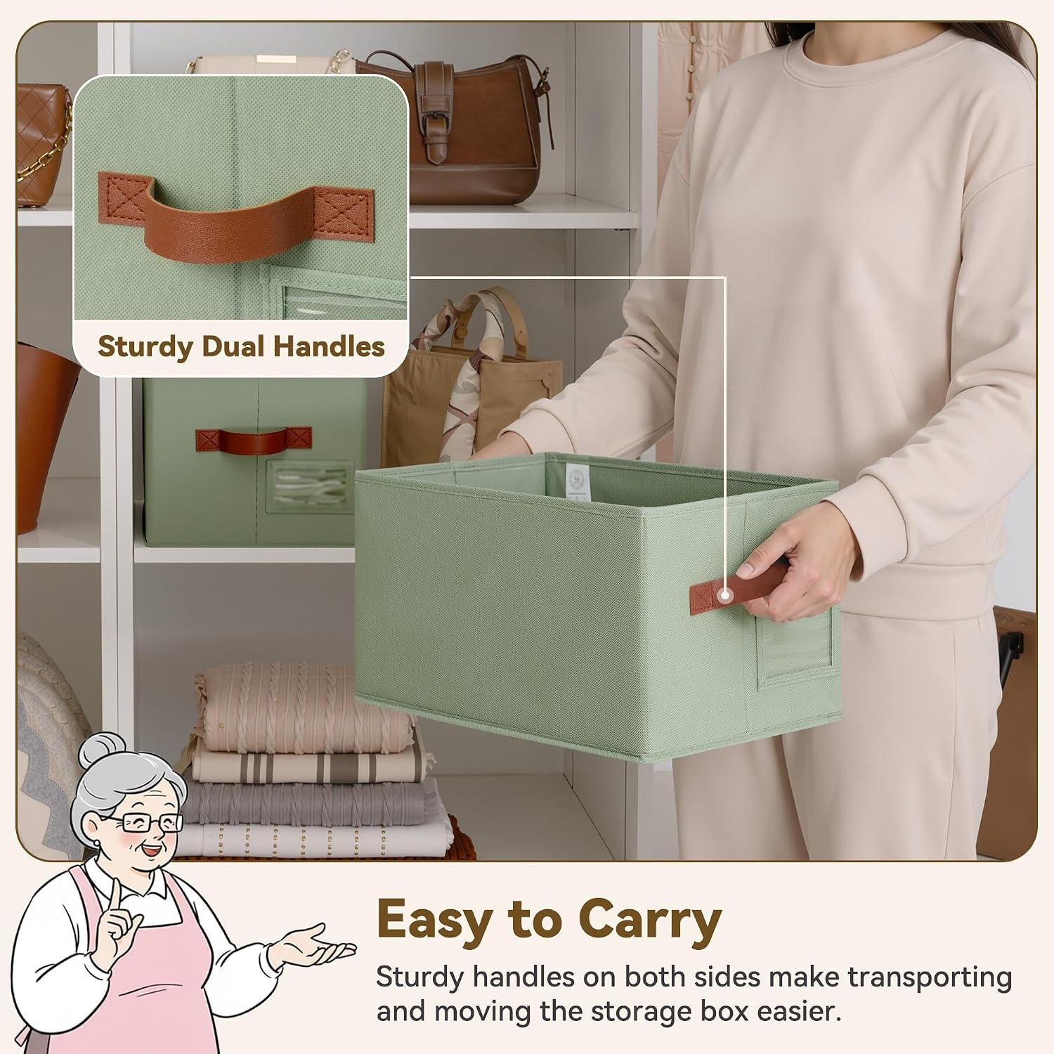 image:imageGRANNY SAYS Closet Storage Bins Storage Baskets for Closet Fabric Bins for Clothes Closet Organizer Bins Gray Medium 3PackSage Green