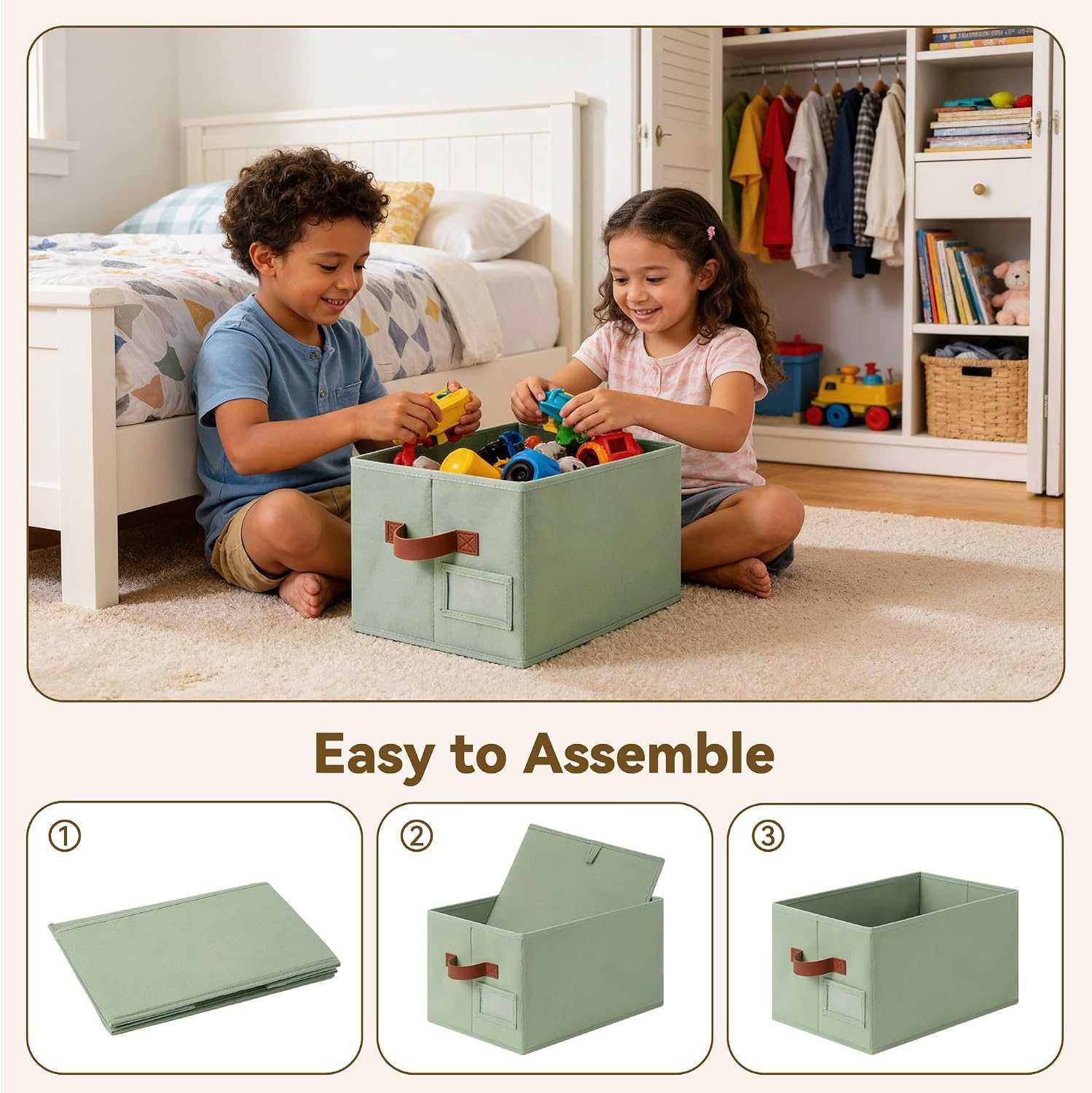 image:imageGRANNY SAYS Closet Storage Bins Storage Baskets for Closet Fabric Bins for Clothes Closet Organizer Bins Gray Medium 3PackSage Green