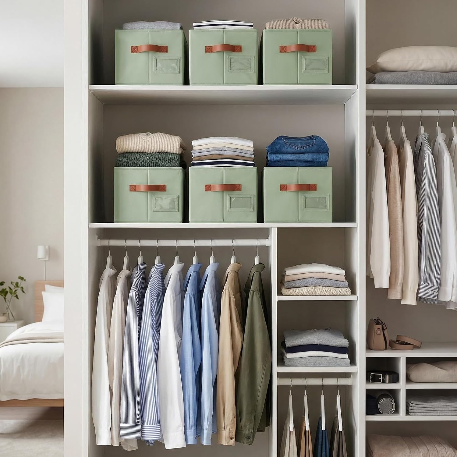 image:imageGRANNY SAYS Closet Storage Bins Storage Baskets for Closet Fabric Bins for Clothes Closet Organizer Bins Gray Medium 3PackSage Green