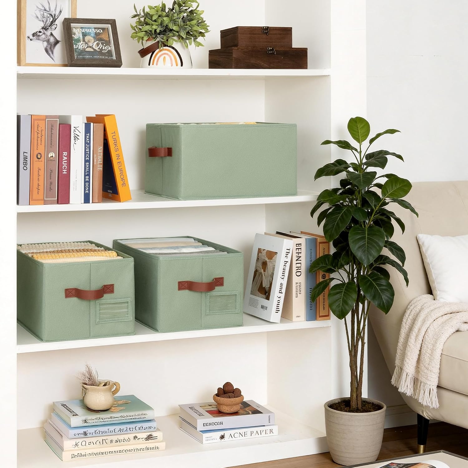 image:imageGRANNY SAYS Closet Storage Bins Storage Baskets for Closet Fabric Bins for Clothes Closet Organizer Bins Gray Medium 3PackSage Green