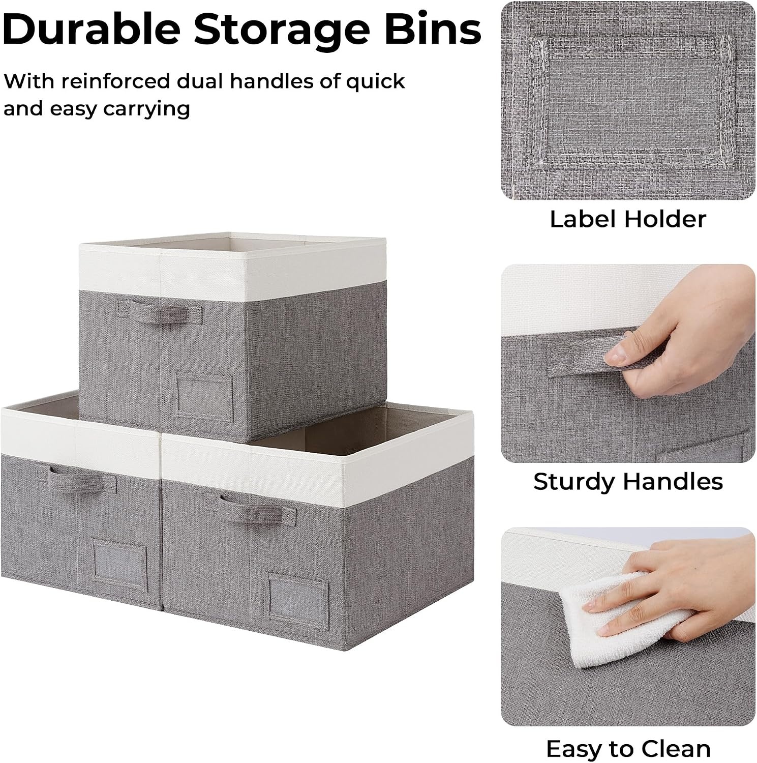 image:imageGRANNY SAYS Closet Storage Bins Storage Baskets for Closet Fabric Bins for Clothes Closet Organizer Bins Gray Medium 3PackWhiteGray