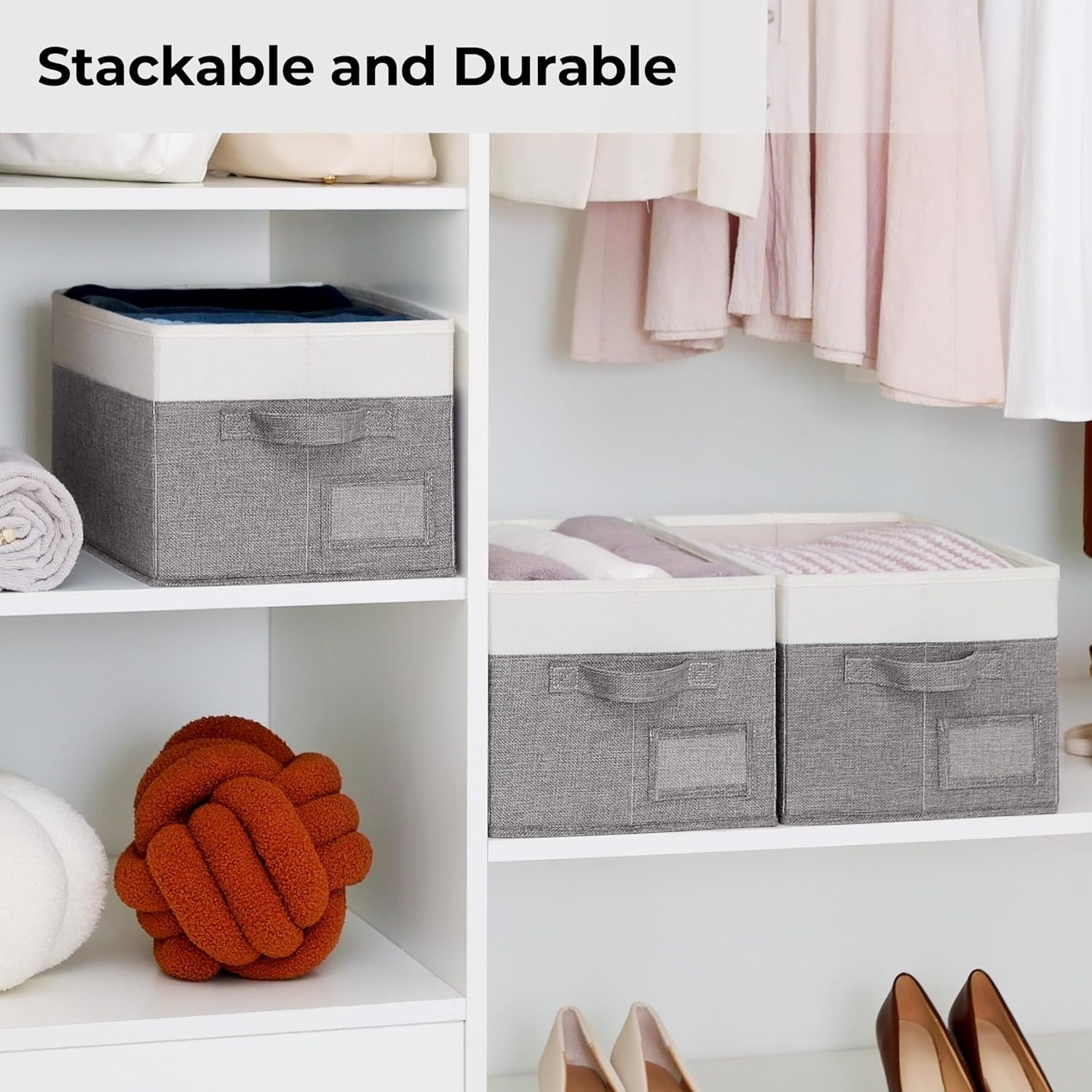 image:imageGRANNY SAYS Closet Storage Bins Storage Baskets for Closet Fabric Bins for Clothes Closet Organizer Bins Gray Medium 3PackWhiteGray