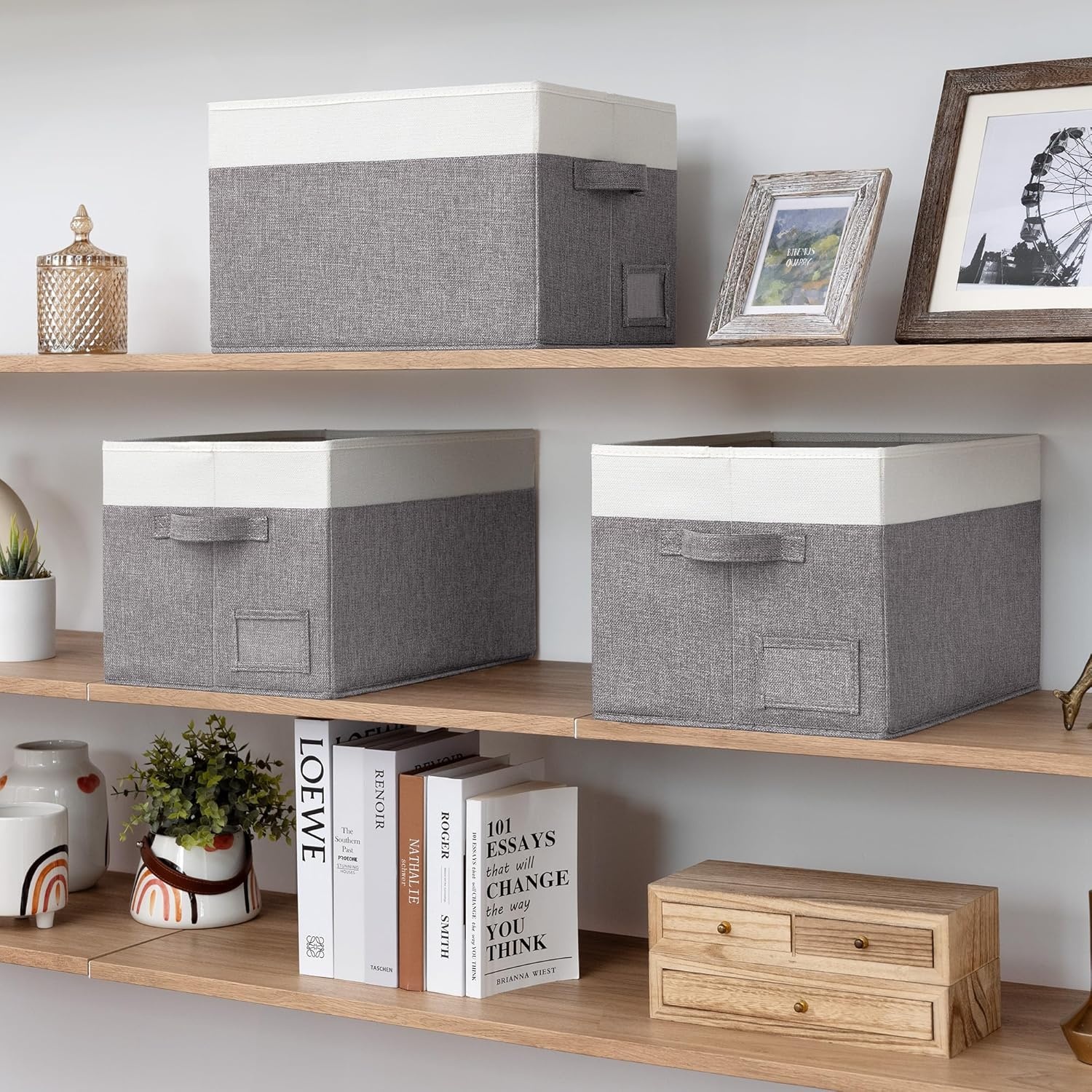 image:imageGRANNY SAYS Closet Storage Bins Storage Baskets for Closet Fabric Bins for Clothes Closet Organizer Bins Gray Medium 3PackWhiteGray