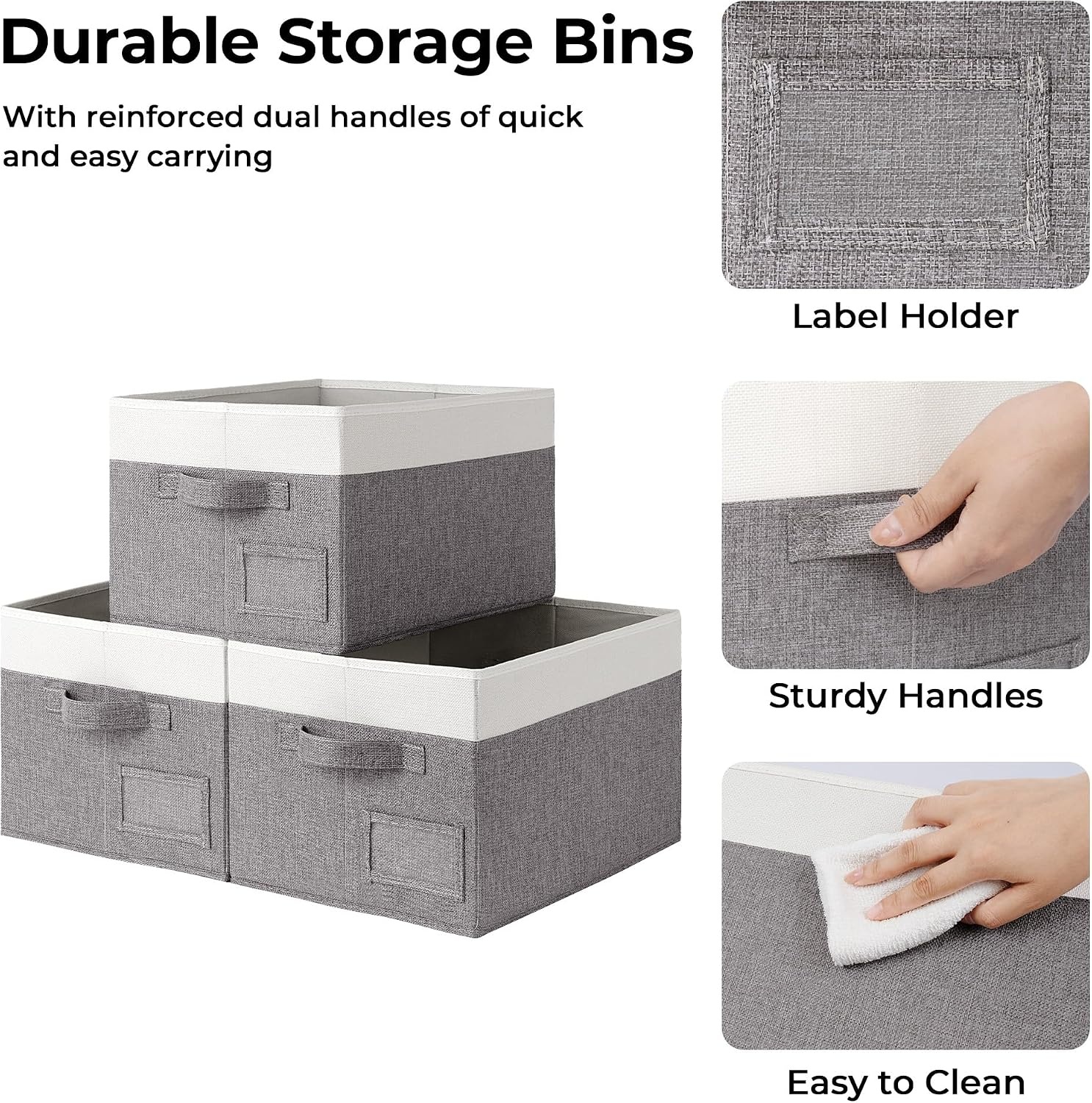 image:imageGRANNY SAYS Closet Storage Bins Storage Baskets for Closet Fabric Bins for Clothes Closet Organizer Bins Gray Medium 3PackWhiteGray