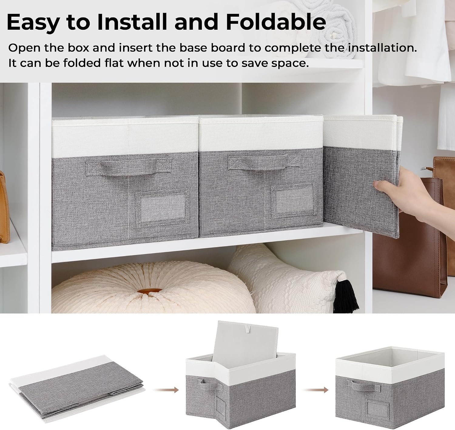 image:imageGRANNY SAYS Closet Storage Bins Storage Baskets for Closet Fabric Bins for Clothes Closet Organizer Bins Gray Medium 3PackWhiteGray