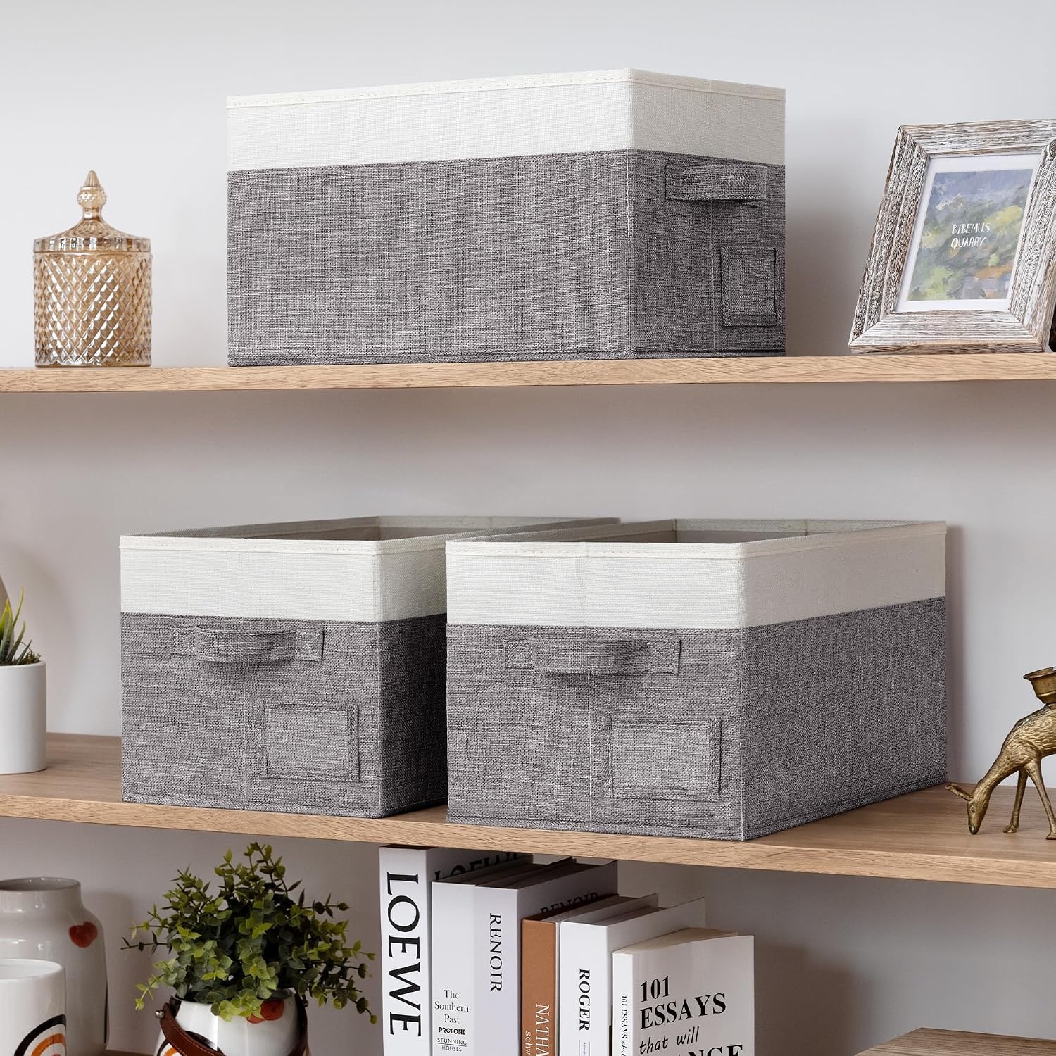 image:imageGRANNY SAYS Closet Storage Bins Storage Baskets for Closet Fabric Bins for Clothes Closet Organizer Bins Gray Medium 3PackWhiteGray