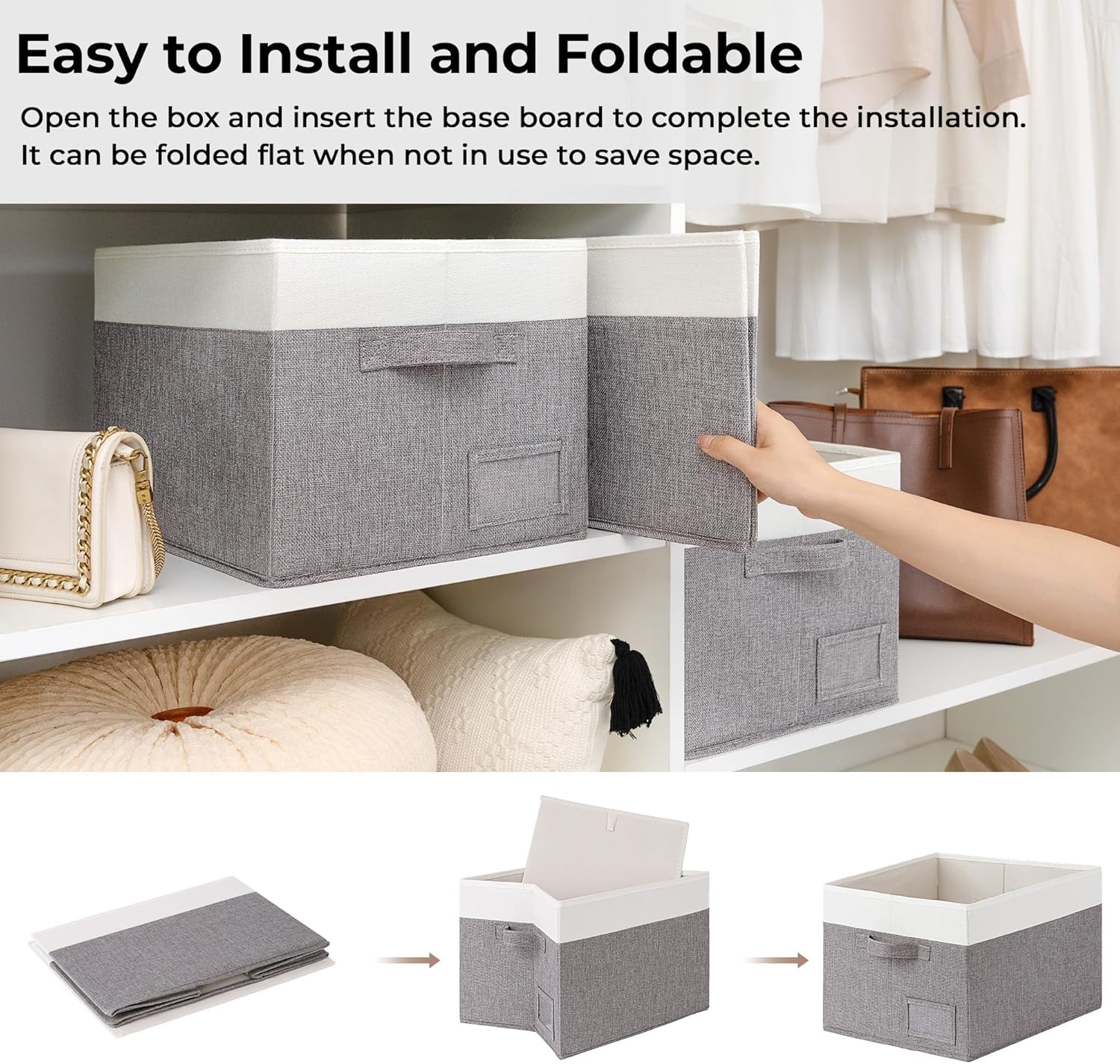 image:imageGRANNY SAYS Closet Storage Bins Storage Baskets for Closet Fabric Bins for Clothes Closet Organizer Bins Gray Medium 3PackWhiteGray