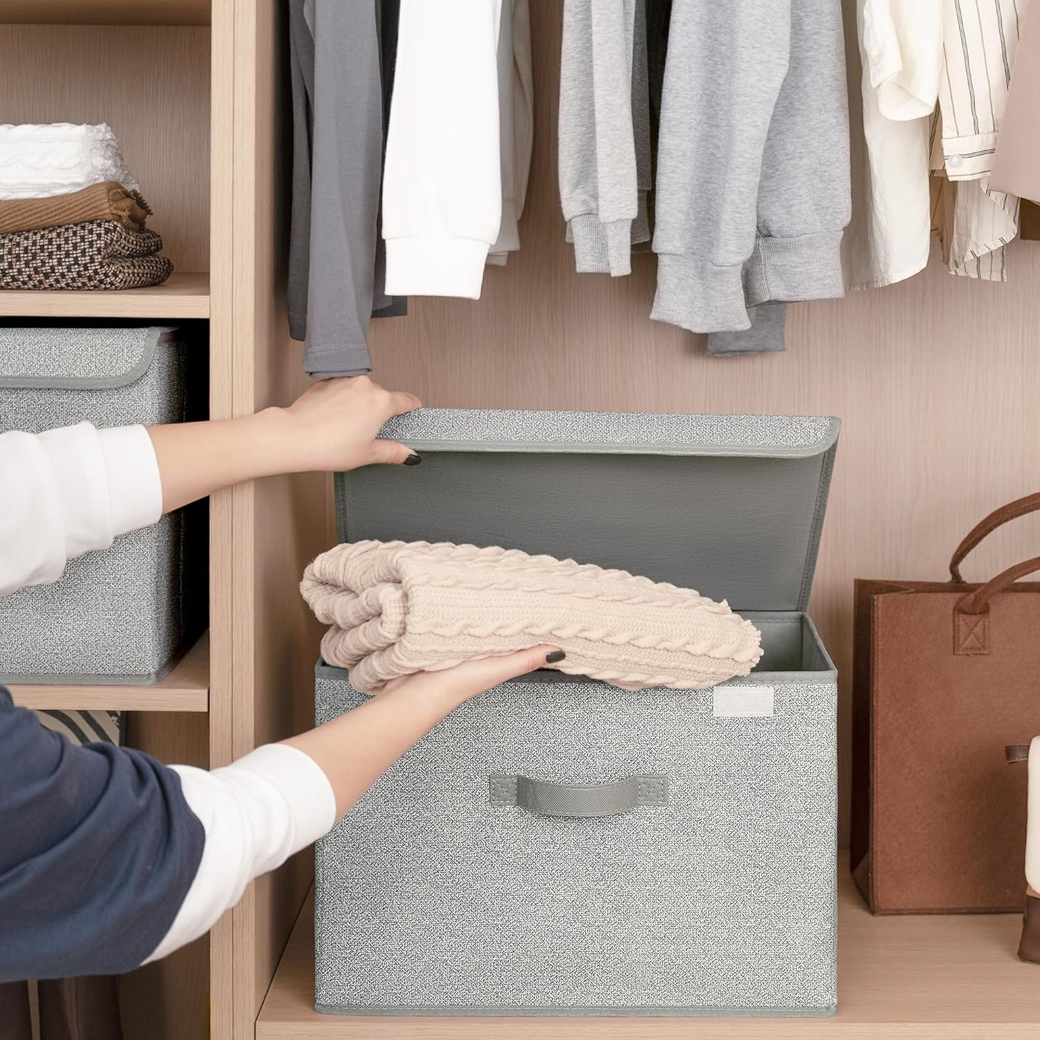 image:imageGRANNY SAYS Closet Storage Bins Storage Boxes with Lids Clothes Organizing Bins Lidded Baskets for Toys Clothing Gray Extra Large 2PackAsh Gray