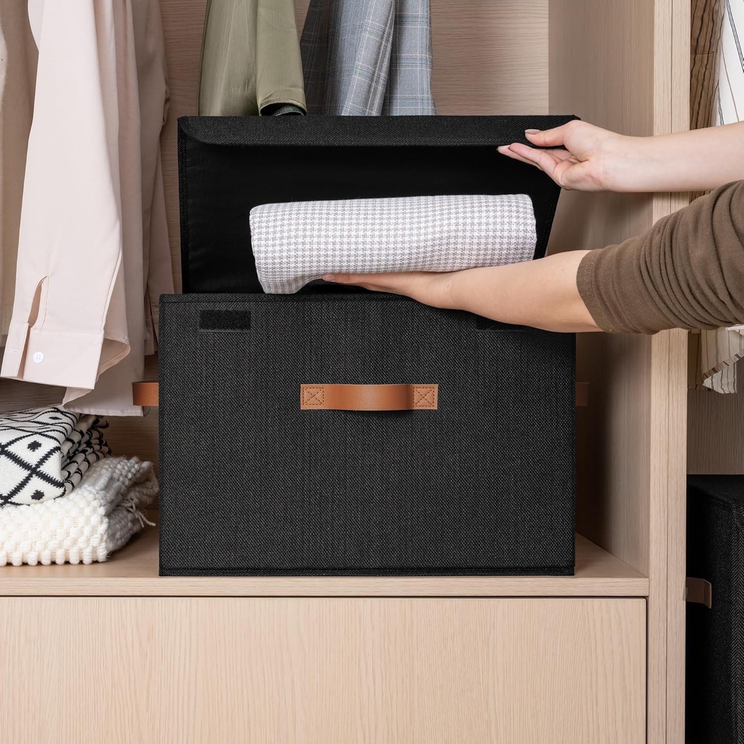 image:imageGRANNY SAYS Closet Storage Bins Storage Boxes with Lids Clothes Organizing Bins Lidded Baskets for Toys Clothing Gray Extra Large 2PackBlack
