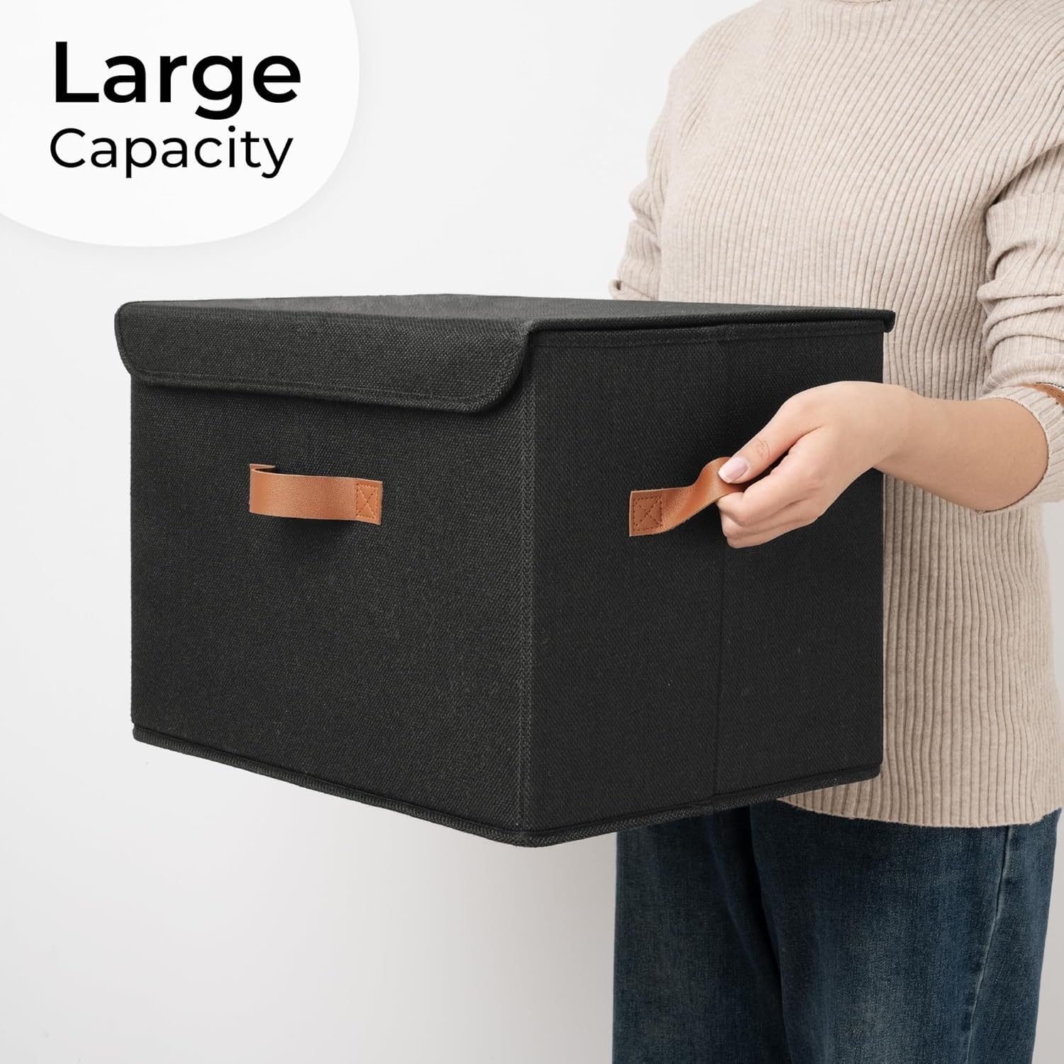 image:imageGRANNY SAYS Closet Storage Bins Storage Boxes with Lids Clothes Organizing Bins Lidded Baskets for Toys Clothing Gray Extra Large 2PackBlack